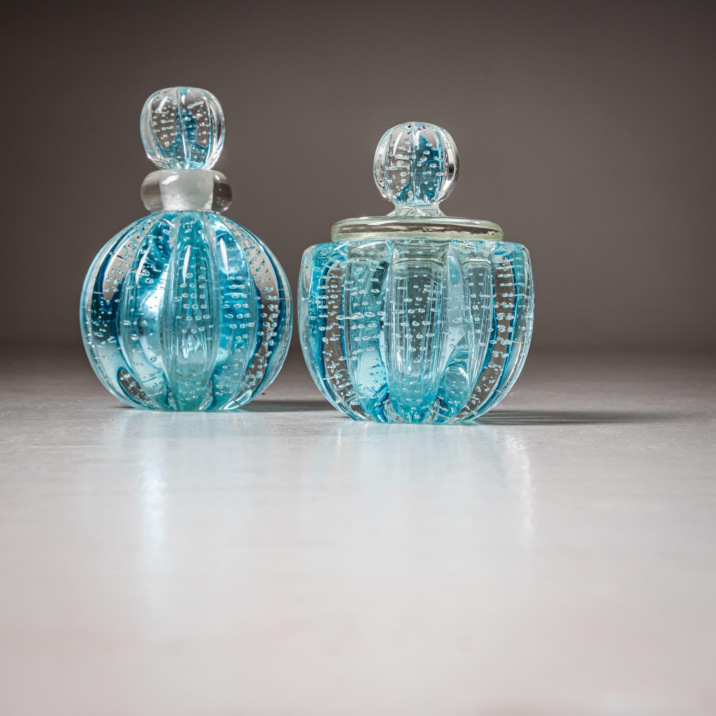 Italian Mid-20th Century Hollywood Regency Style Murano Glass Bottles, Italy For Sale