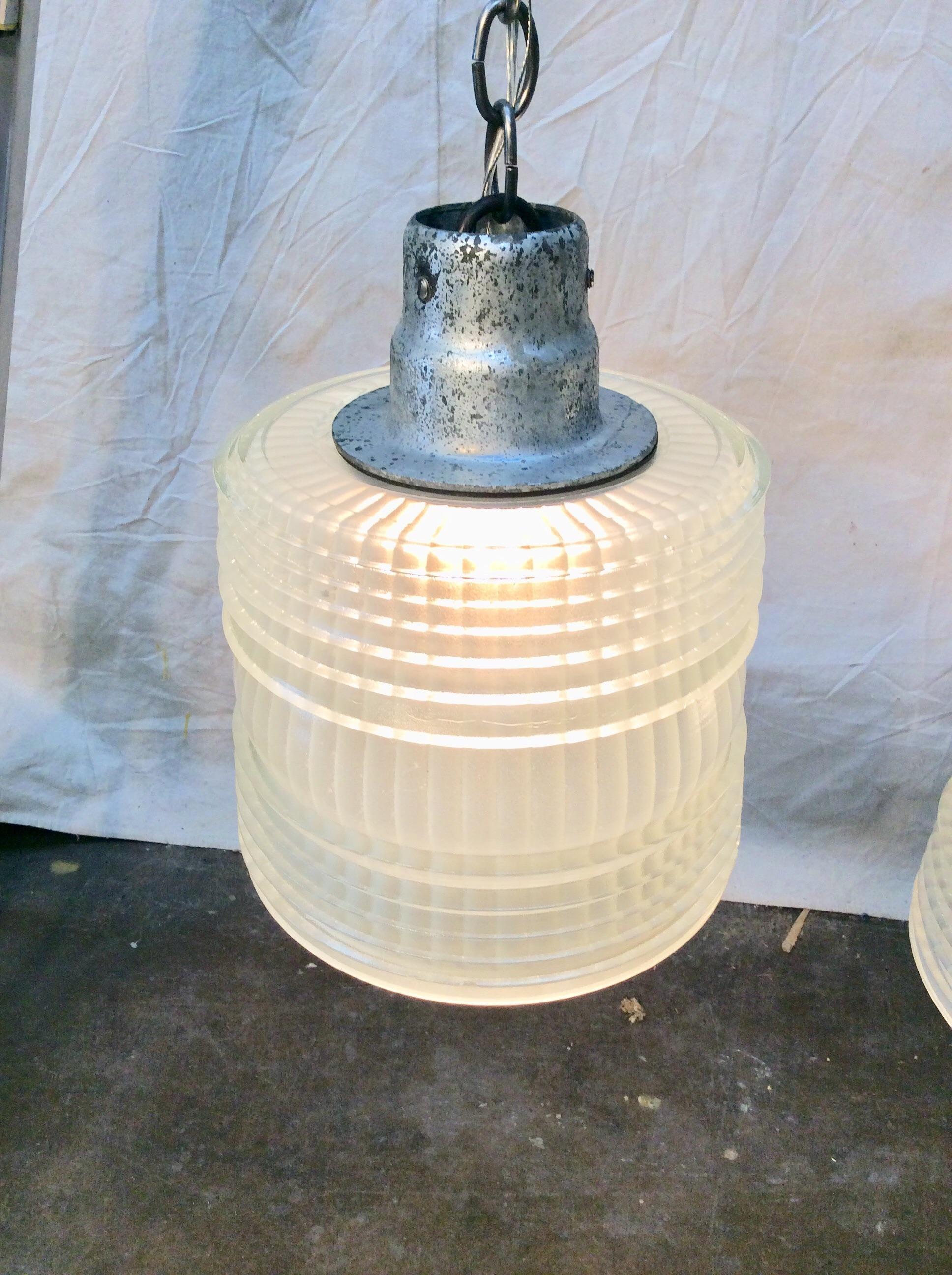 Mid-20th Century Holophane French Pendant Lights, a Pair For Sale 7