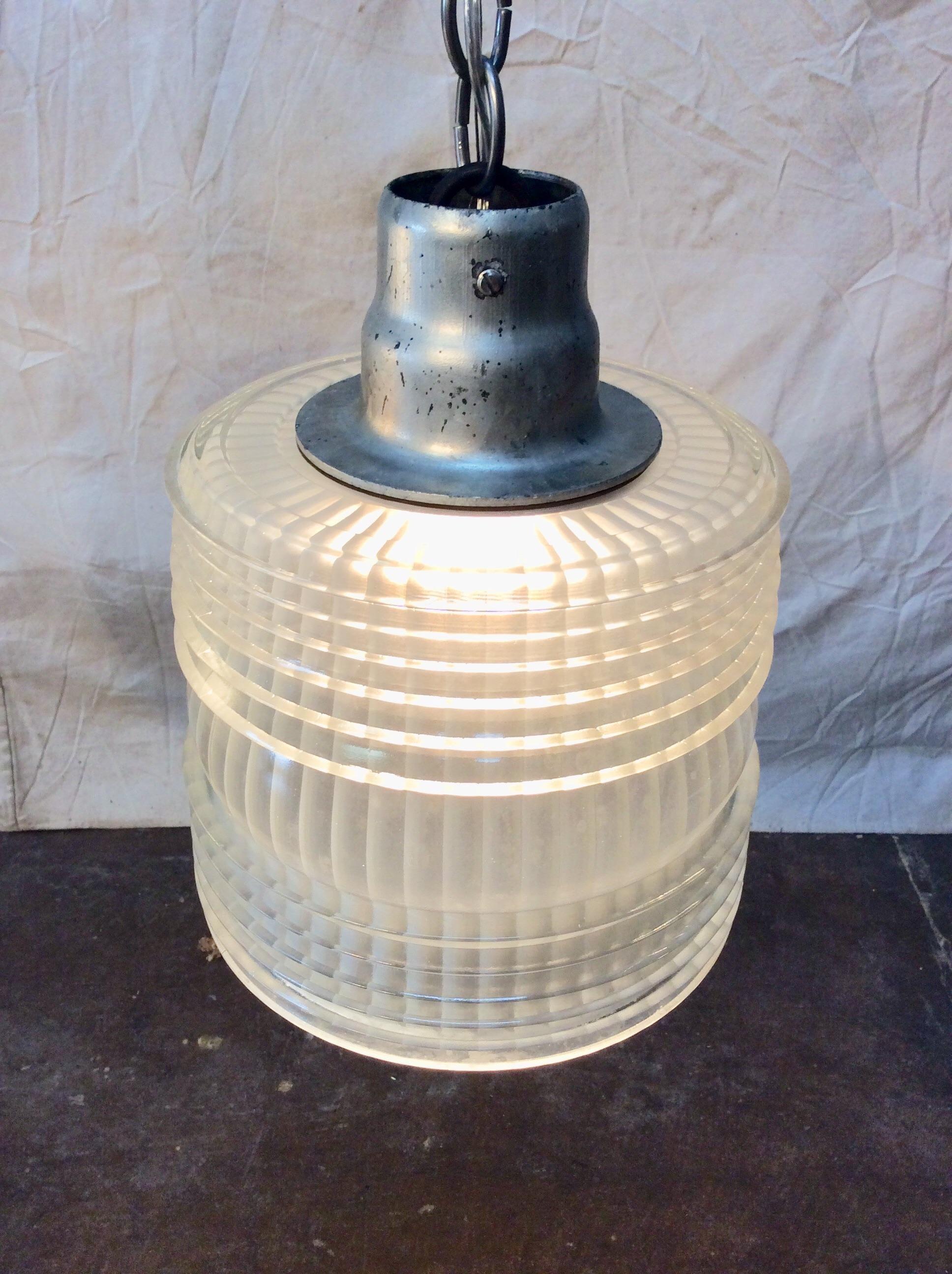 Mid-20th Century Holophane French Pendant Lights, a Pair For Sale 8