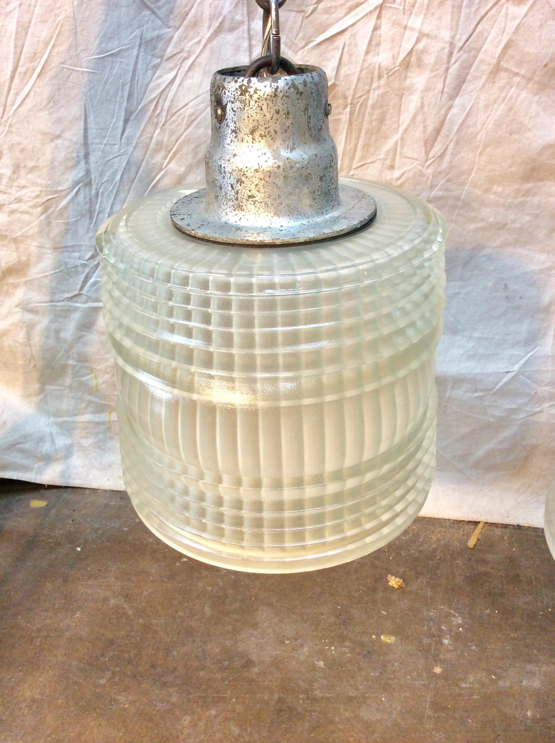 Mid-20th Century Holophane French Pendant Lights, a Pair For Sale 1