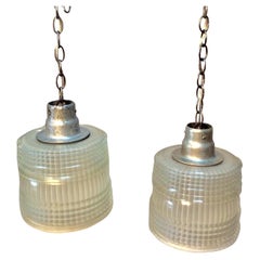 Retro Mid-20th Century Holophane French Pendant Lights, a Pair