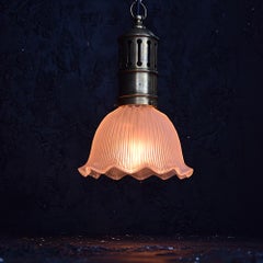 Mid-20th Century Holophane Glass Shade with Large Brass Gallery