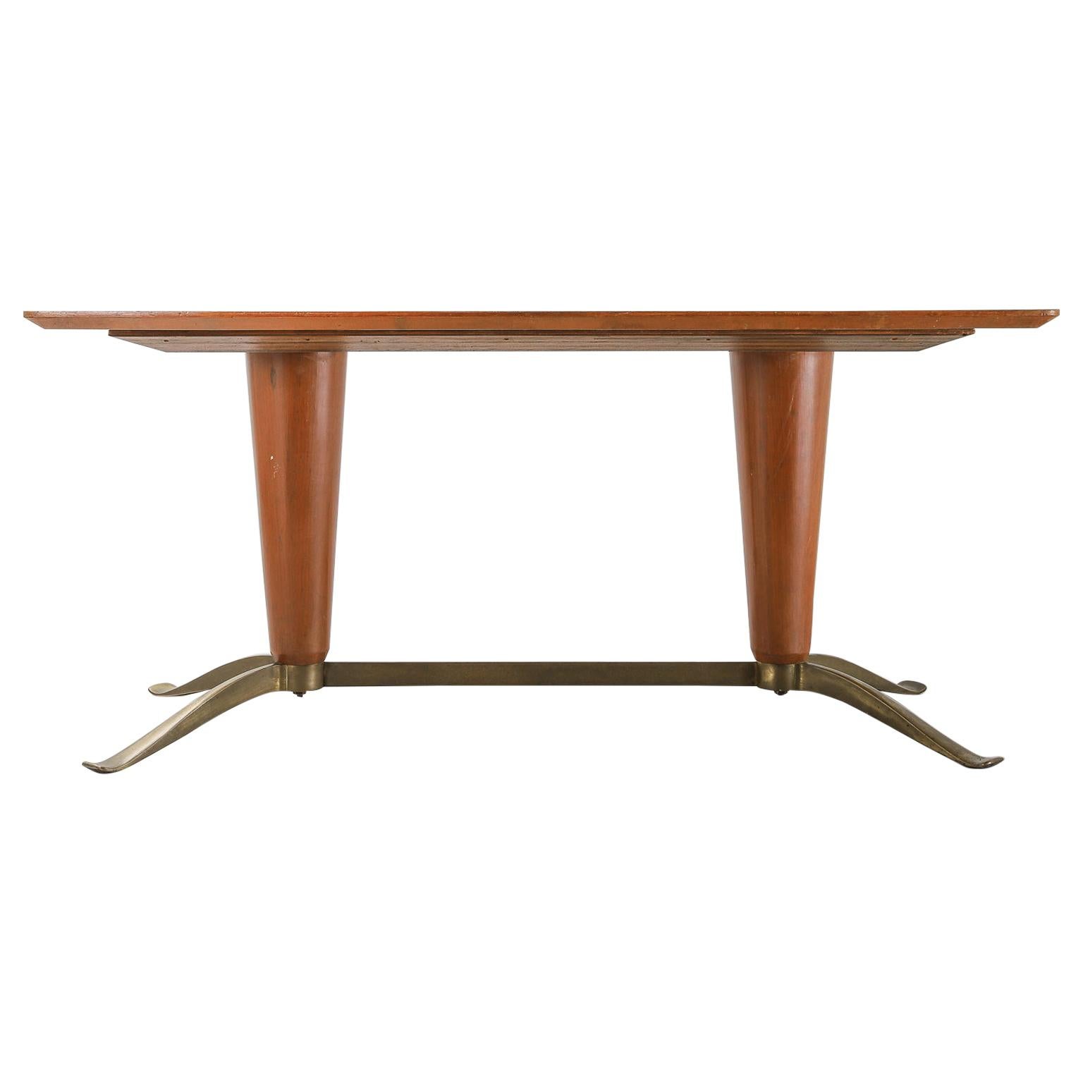 Mid-20th Century Honey Coloured Starburst Pattern Dining Table with Brass Feet