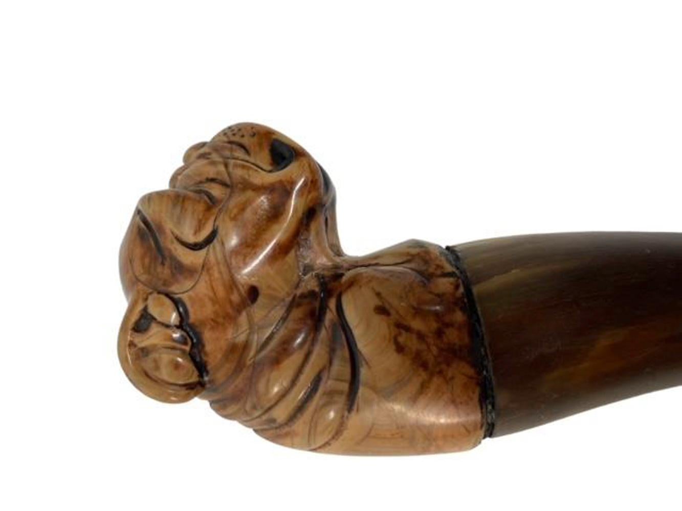 Mid-Century Modern Mid 20th Century Horn with Composite Bulldog Head Handled Magnifying Glass