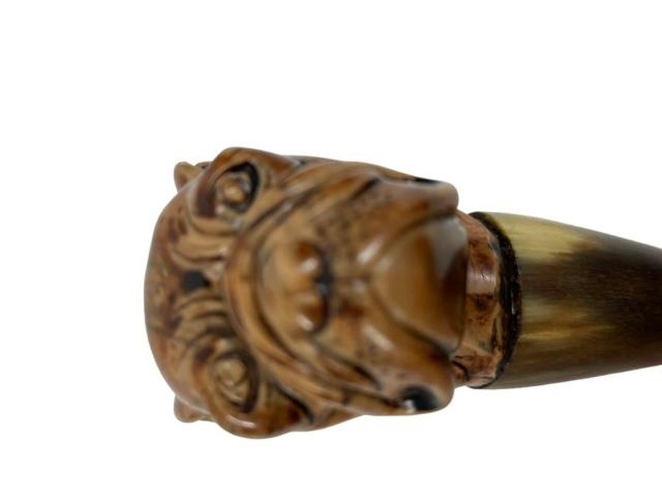 English Mid 20th Century Horn with Composite Bulldog Head Handled Magnifying Glass