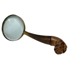 Vintage Mid 20th Century Horn with Composite Bulldog Head Handled Magnifying Glass