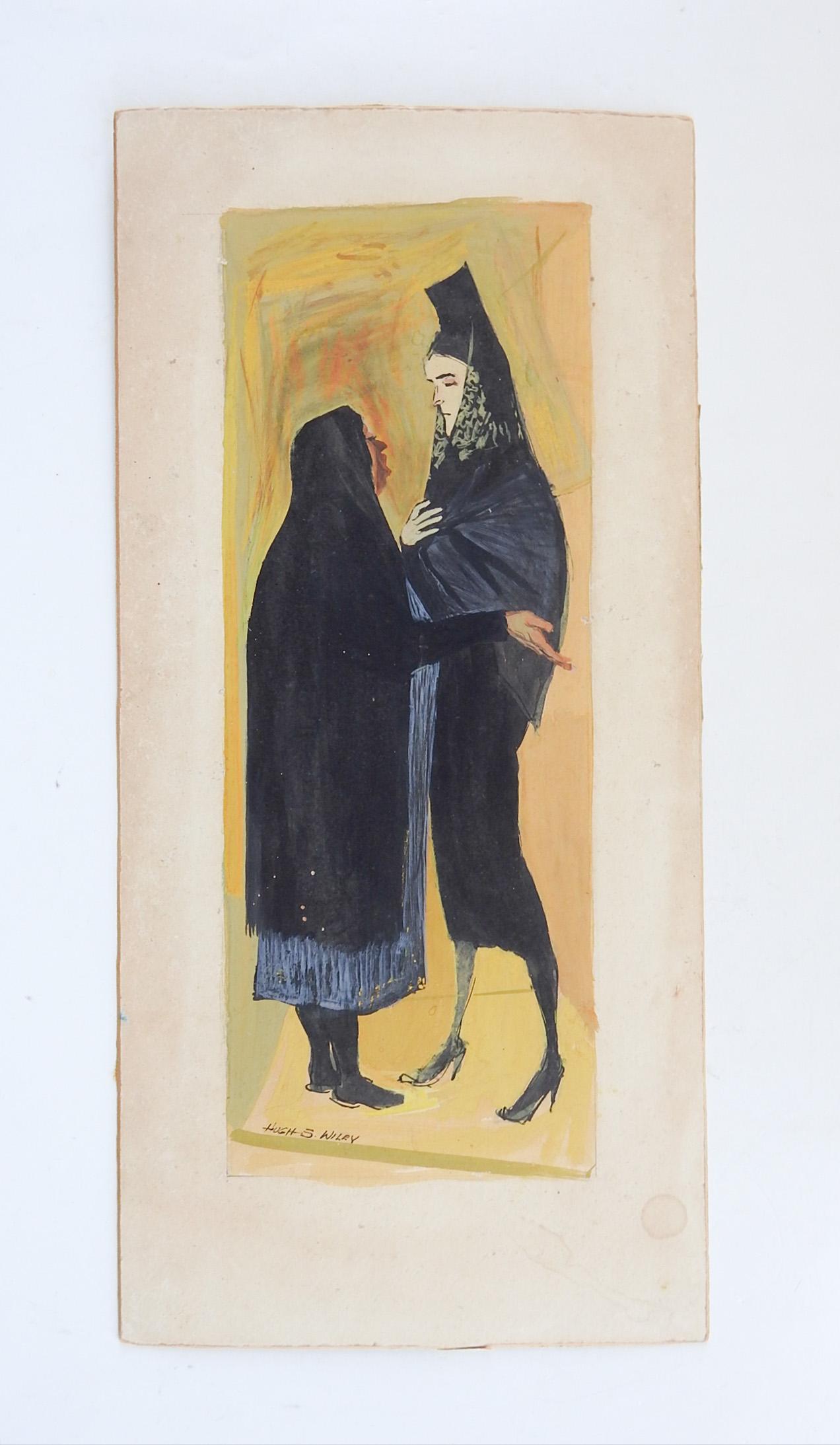 Mid-Century Modern Mid 20th Century Hugh Wiley Modernist Spanish Women Painting