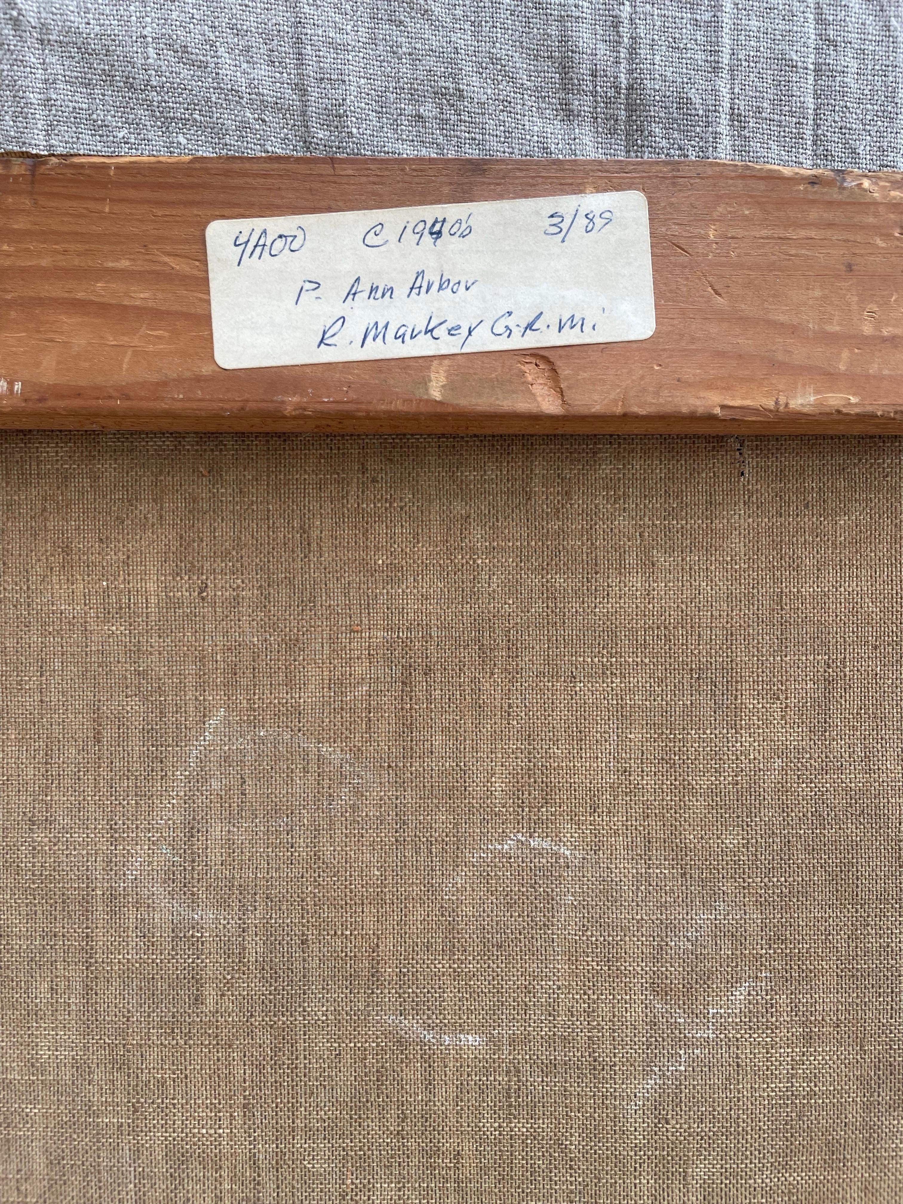Américain Peinture à l'huile impressionniste du milieu du 20e siècle sur la cour intérieure en vente
