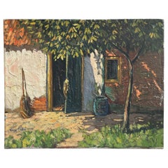 Mid-20th Century Impressionist Courtyard Original Oil Painting