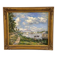 Mid 20th Century Impressionist Riverside Landscape Oil on Canvas, Signed, Framed