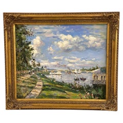 Mid 20th Century Impressionist Riverside Landscape Oil on Canvas, Signed, Framed