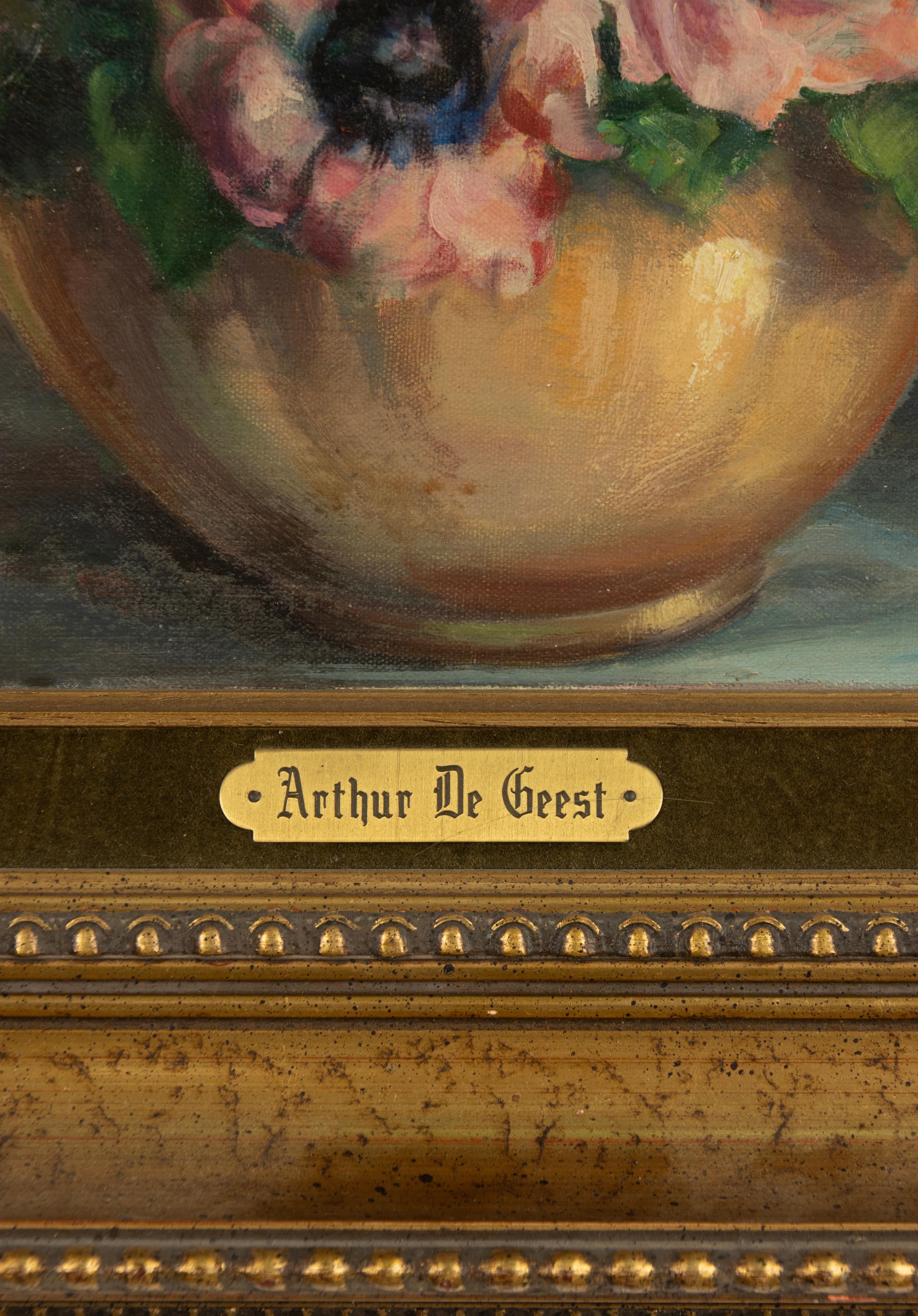 Mid 20th Century Impressionistic Oil Painting - Flowers - by Arthur de Geest For Sale 3