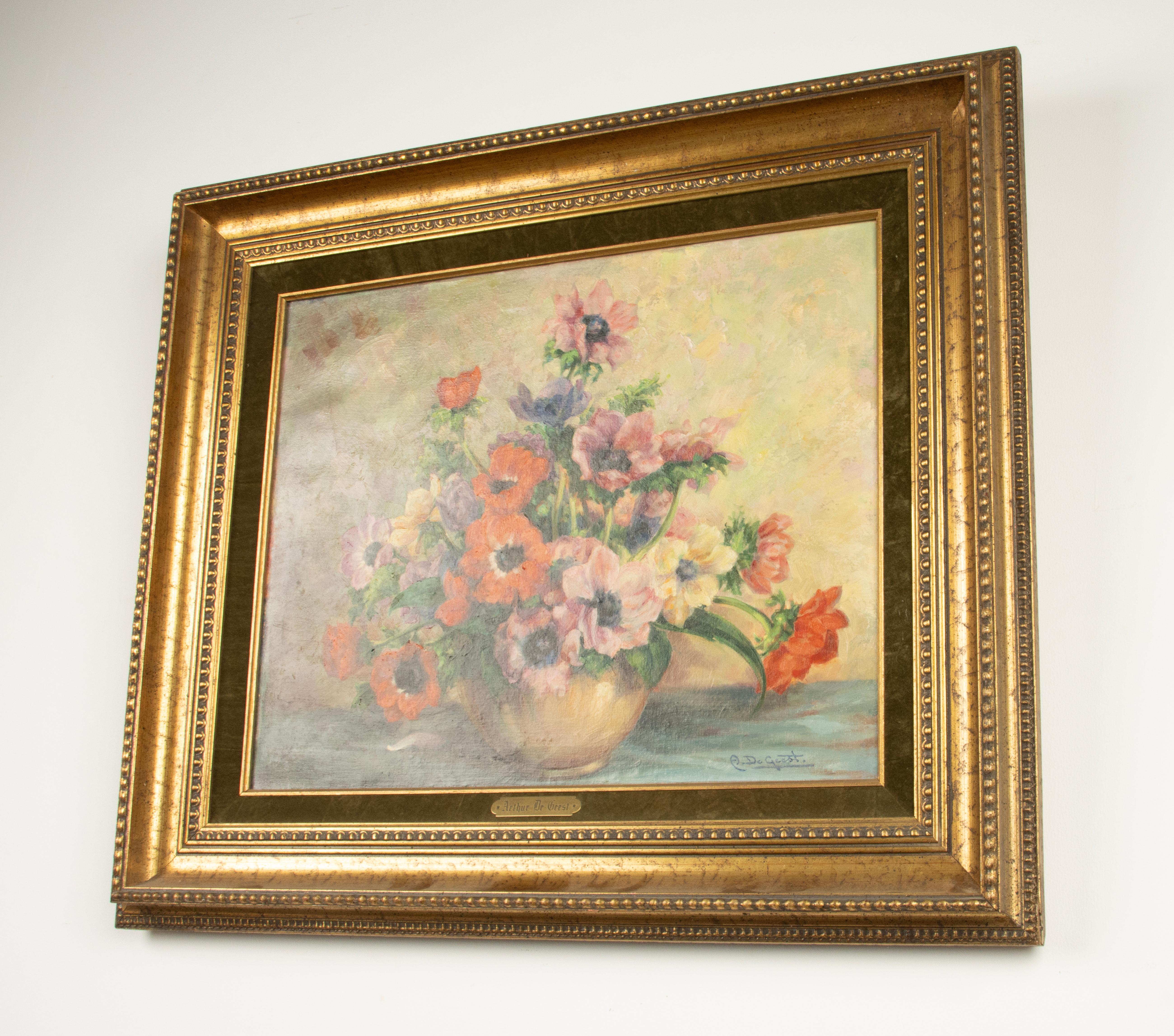 Mid 20th Century Impressionistic Oil Painting - Flowers - by Arthur de Geest For Sale 4