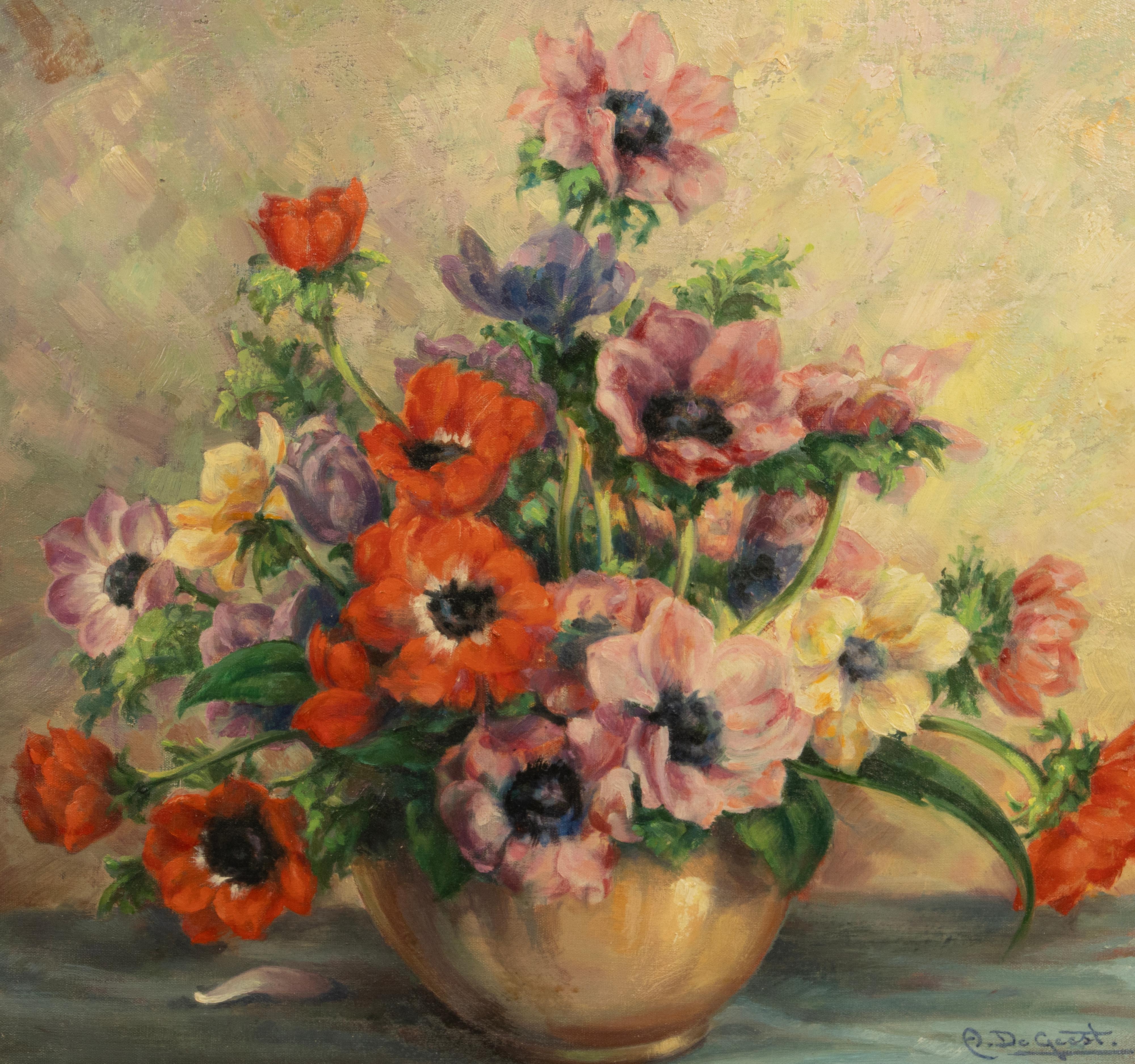 Mid 20th Century Impressionistic Oil Painting - Flowers - by Arthur de Geest For Sale 6