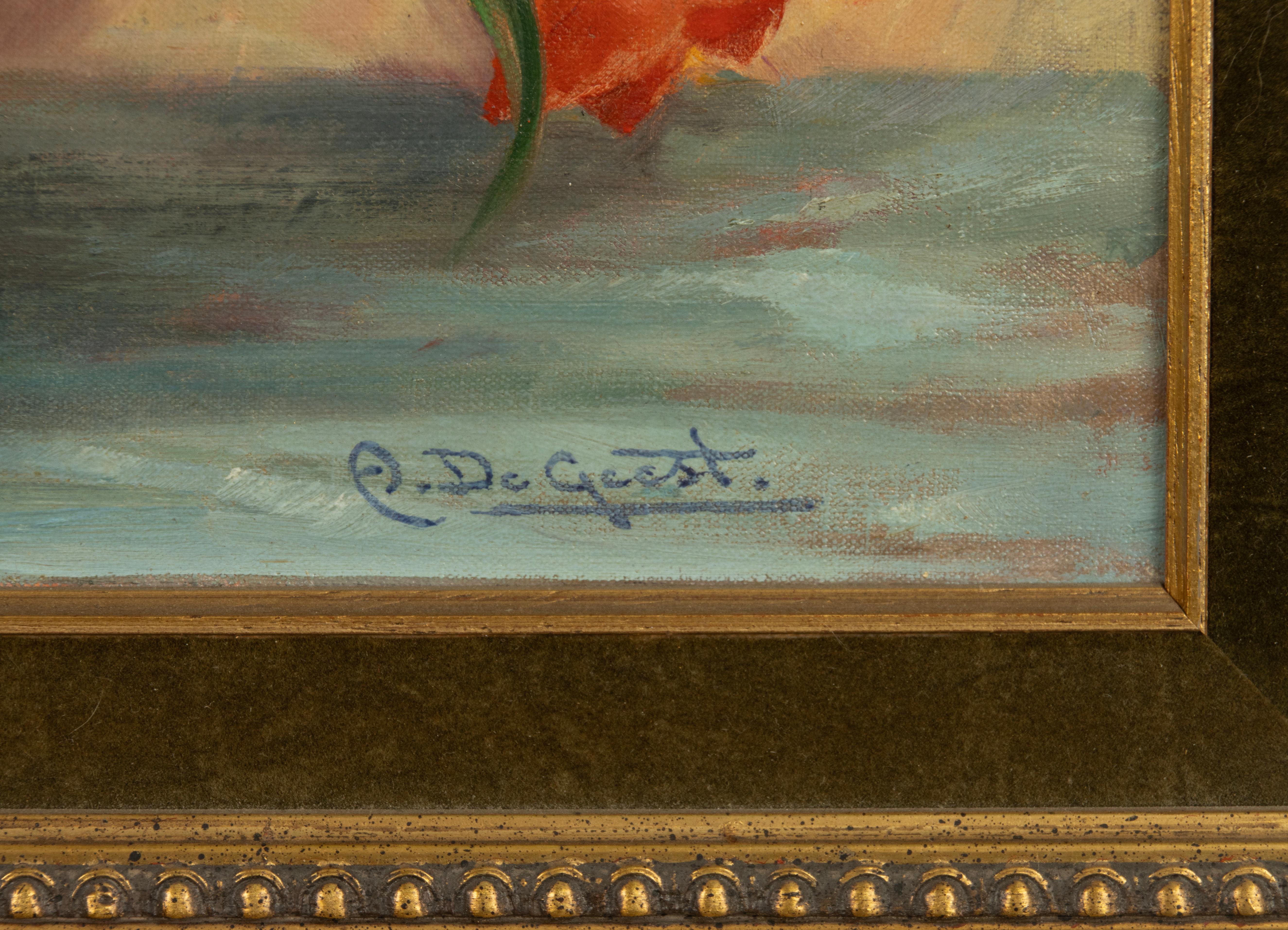 Hand-Painted Mid 20th Century Impressionistic Oil Painting - Flowers - by Arthur de Geest For Sale