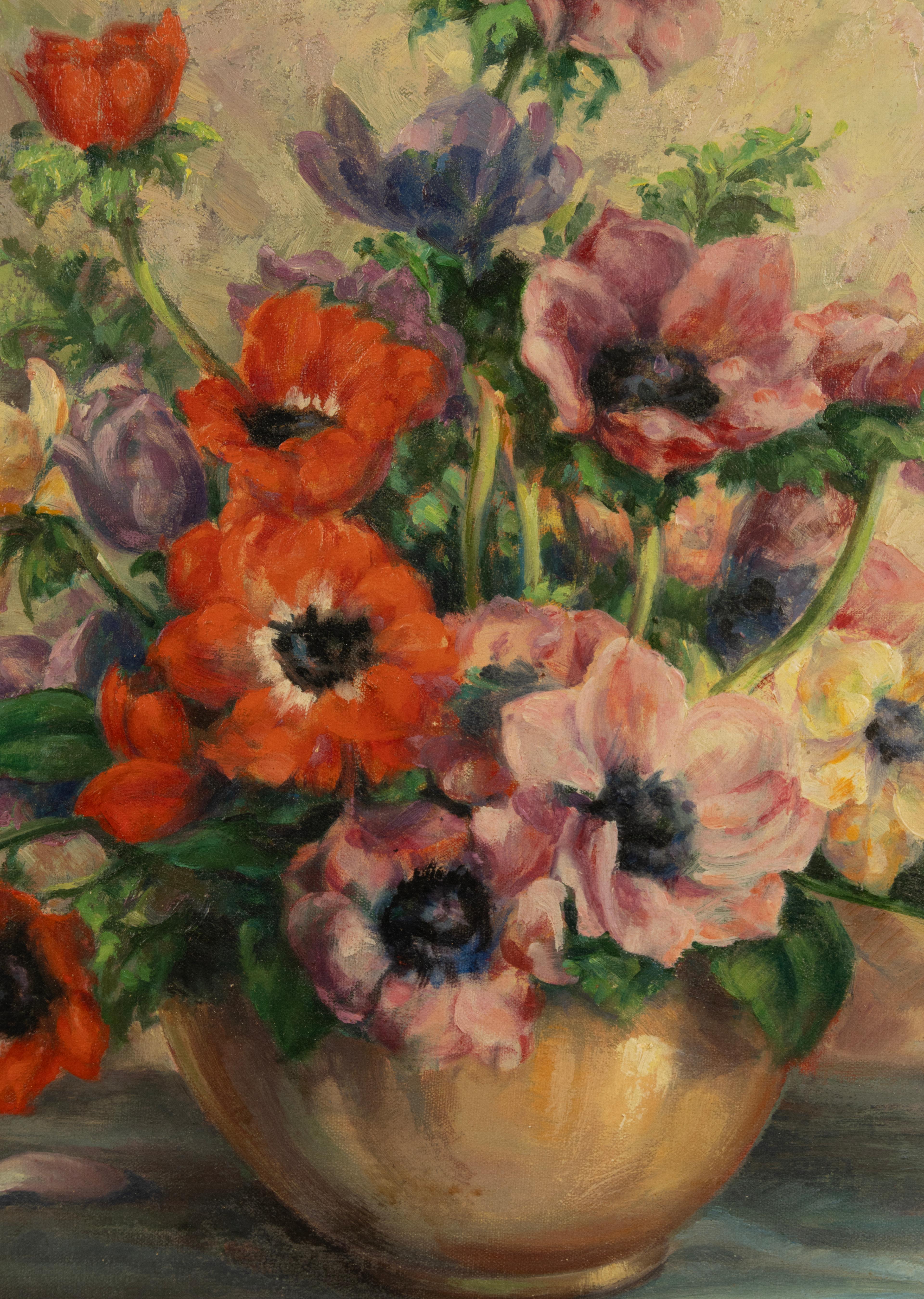 Mid 20th Century Impressionistic Oil Painting - Flowers - by Arthur de Geest In Good Condition For Sale In Casteren, Noord-Brabant