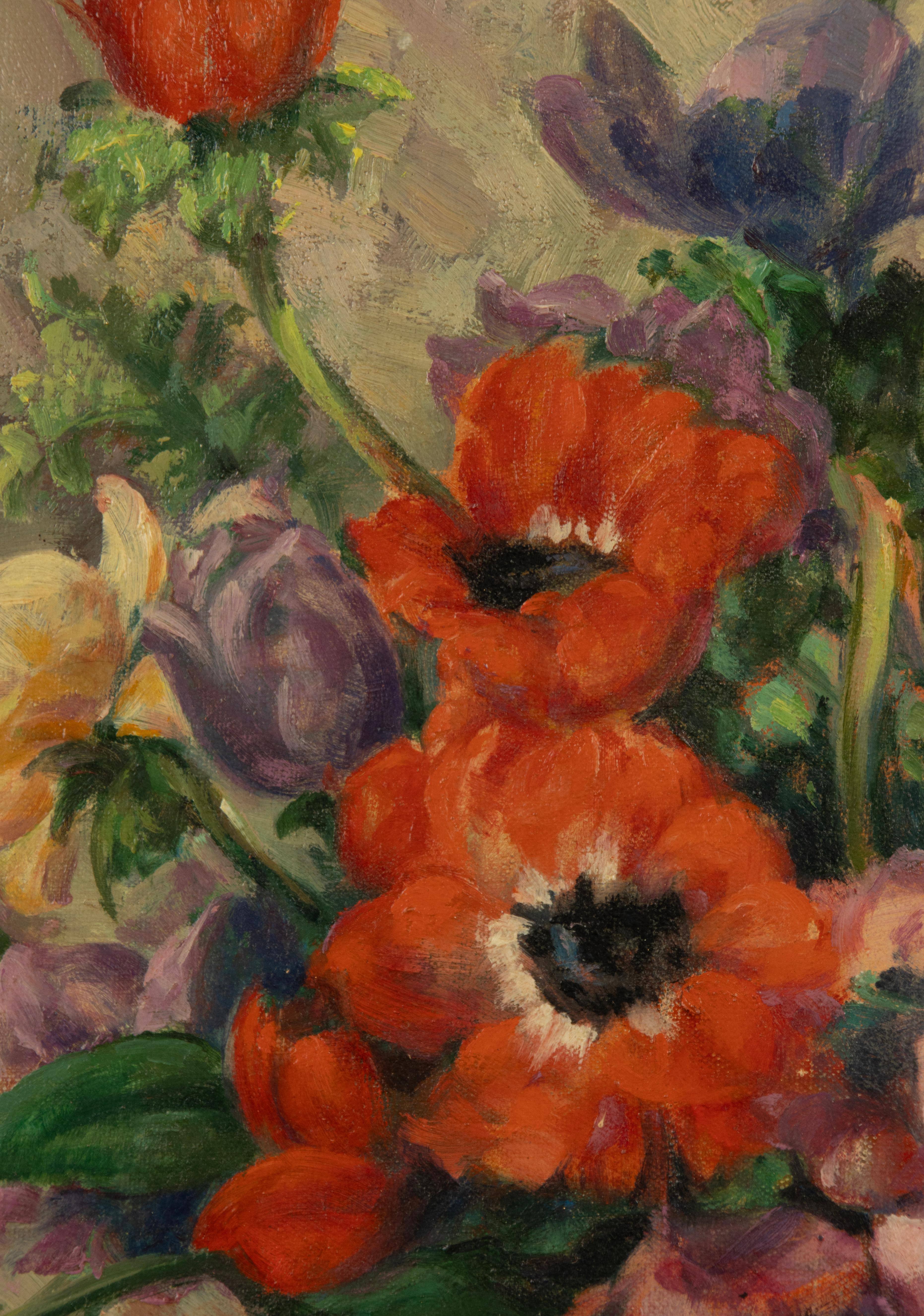 Mid 20th Century Impressionistic Oil Painting - Flowers - by Arthur de Geest For Sale 2