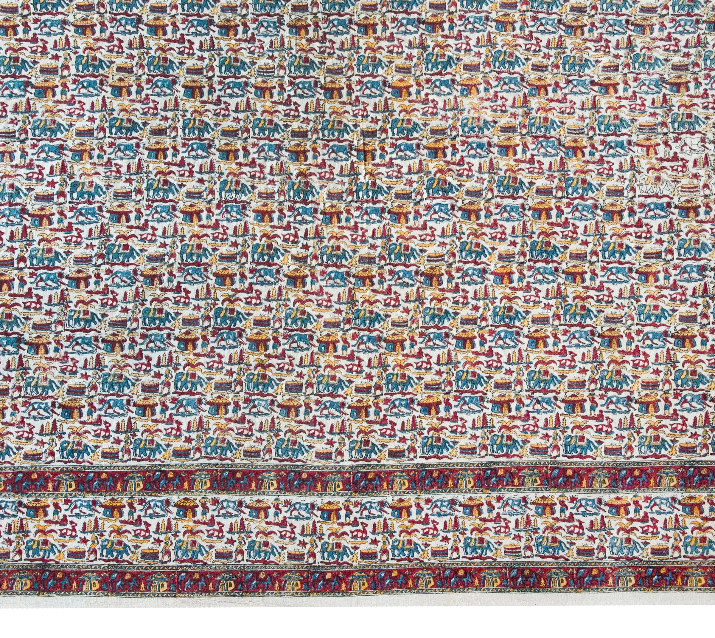 Hand-Woven MId-20th Century Indian Block Printed Textile For Sale