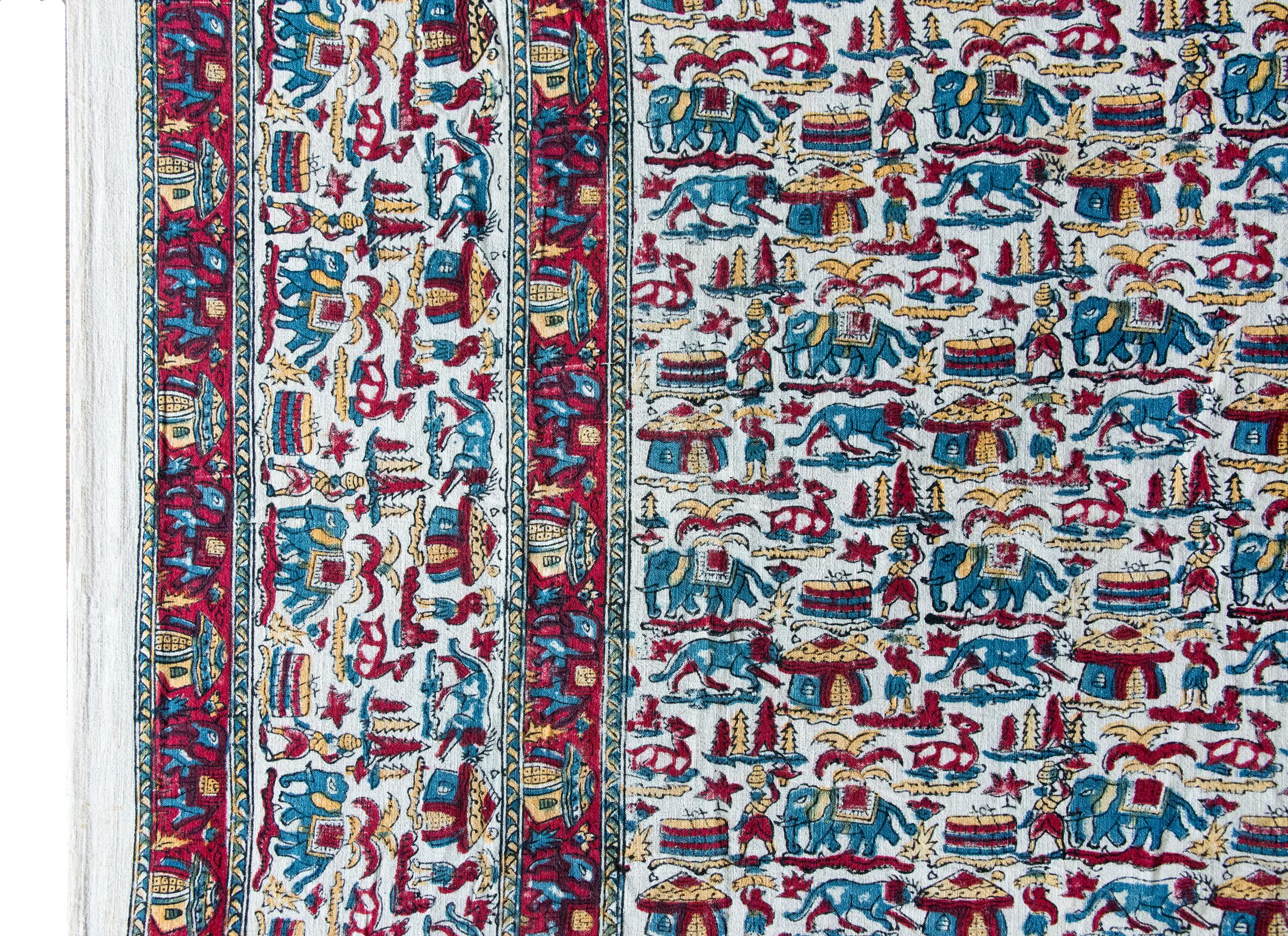 Cotton MId-20th Century Indian Block Printed Textile For Sale