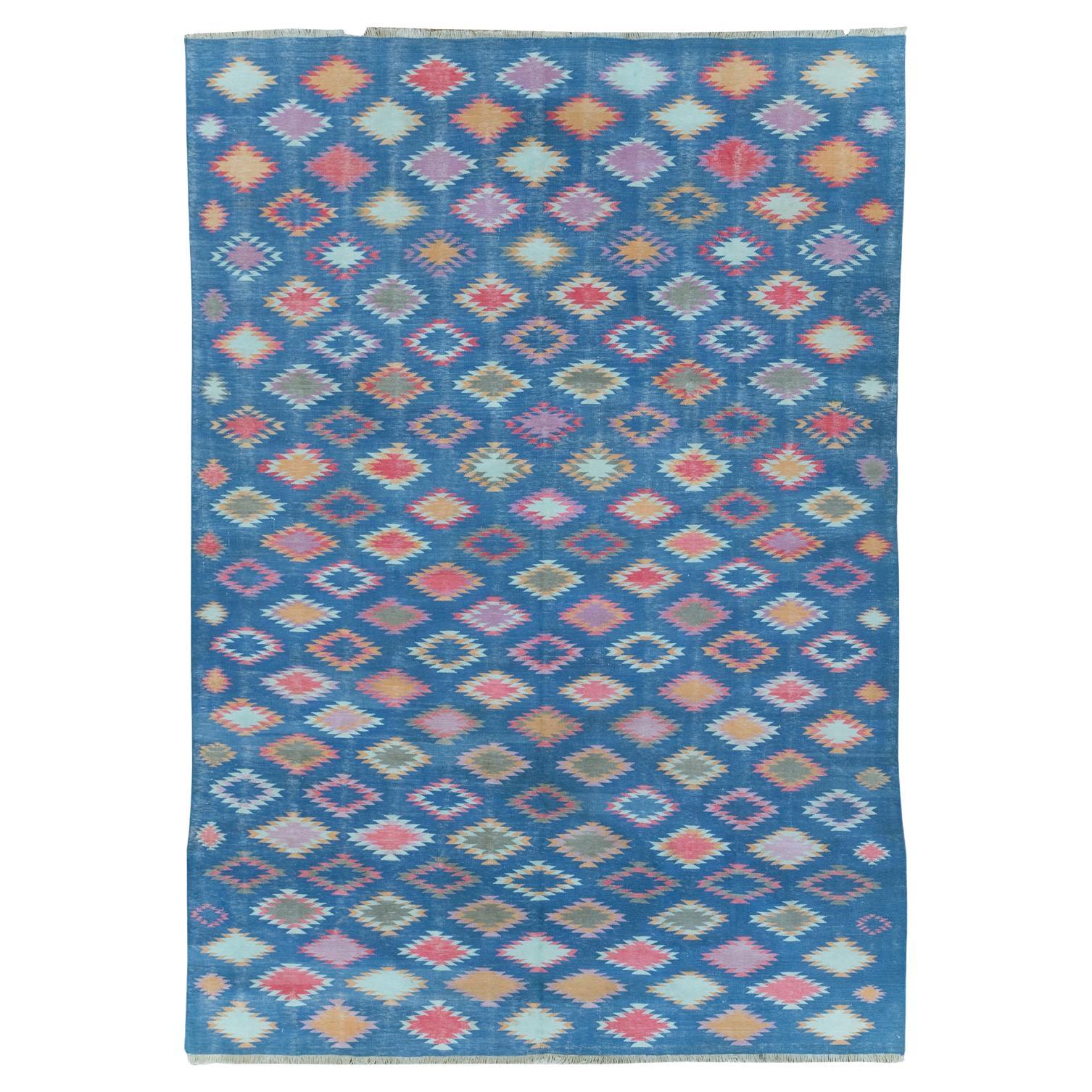Mid-20th Century Indian Flatweave Cotton Dhurrie Accent Carpet