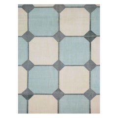 Mid-20th Century Indian Flat-Weave Dhurrie Room Size Carpet in Grey, Blue, Cream