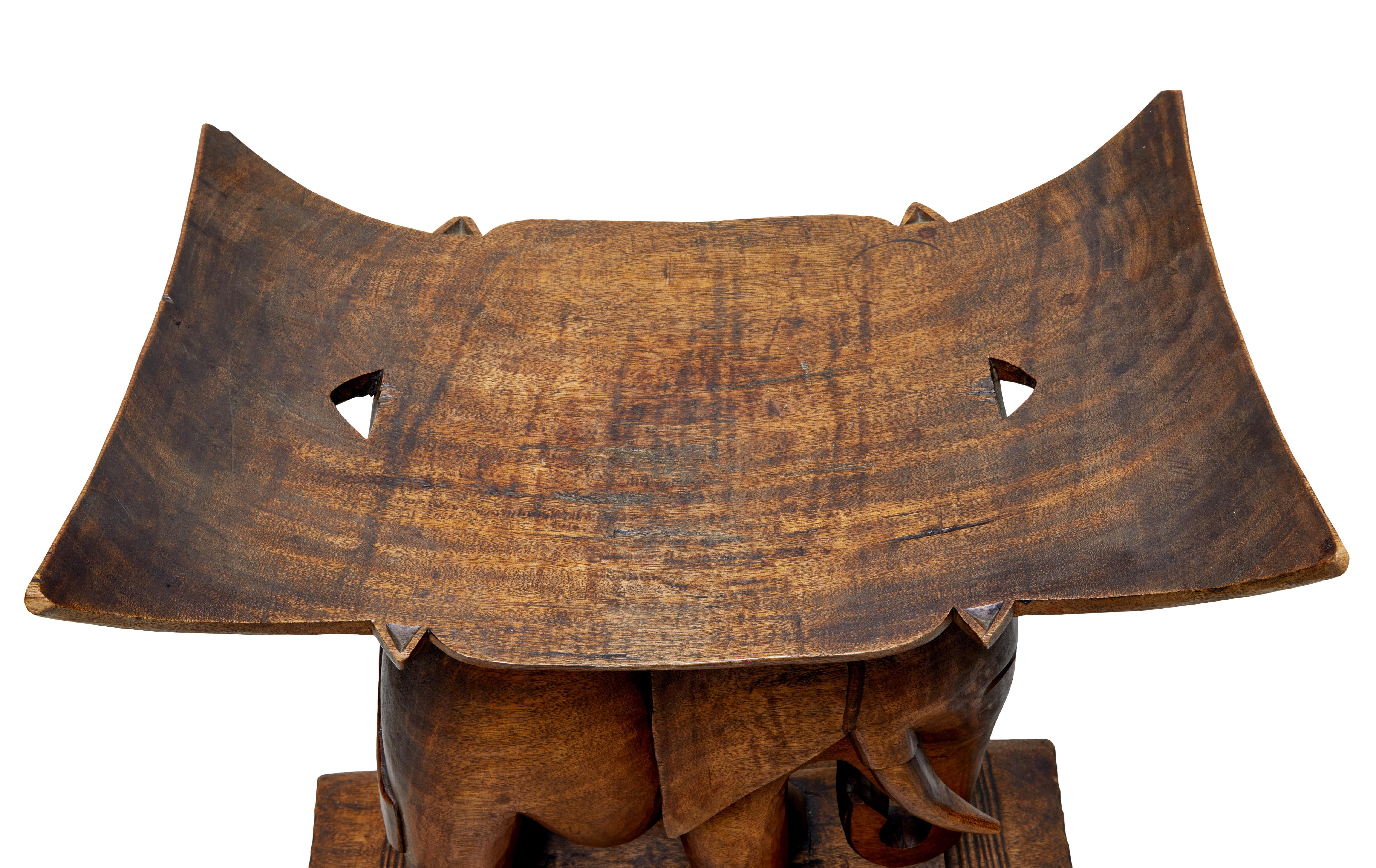Indian Mid-20th Century Indonesian Carved Hardwood Elephant Stool