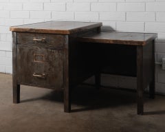 Mid-20th Century Industrial Steel and Copper-Topped Desk