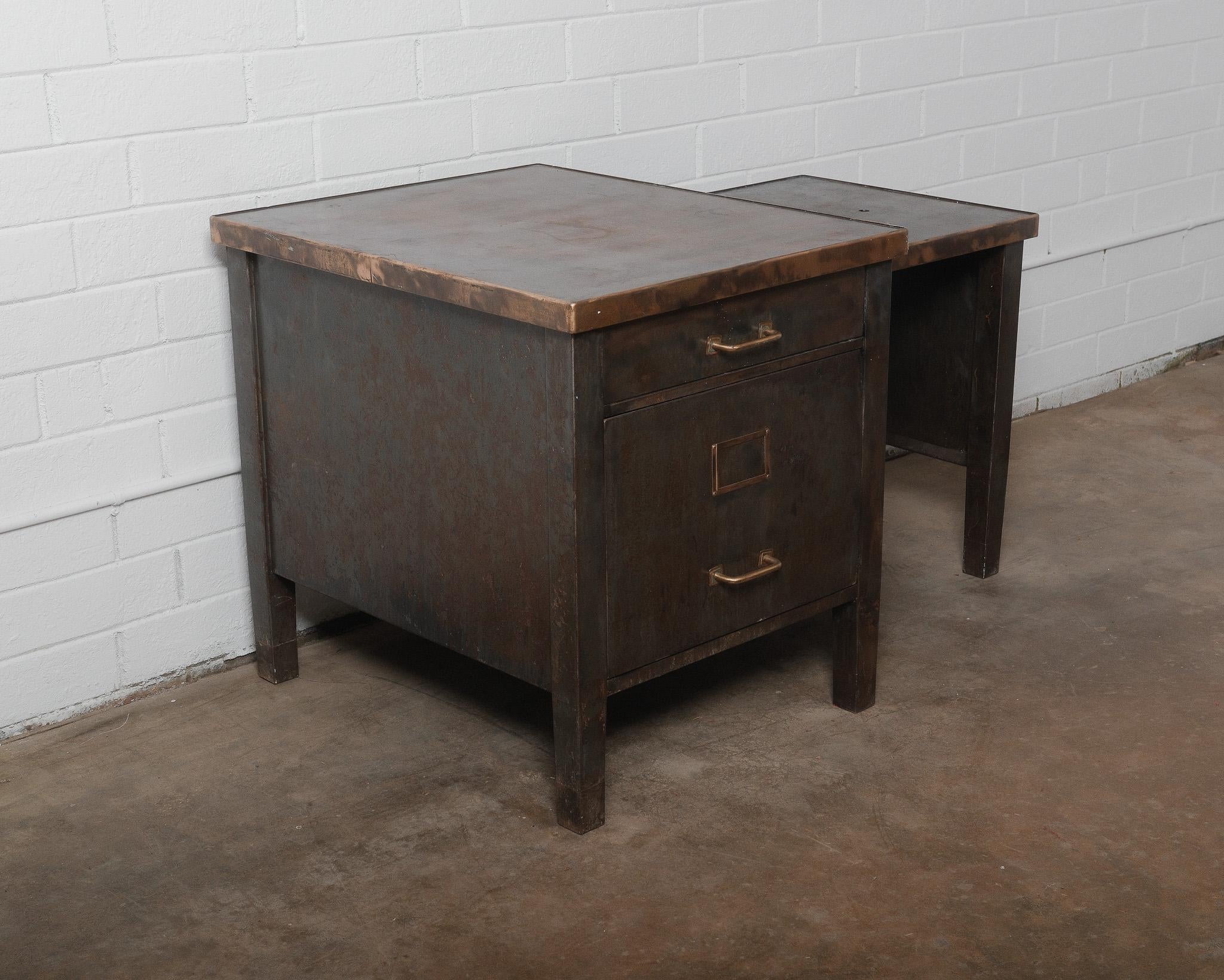 Mid-20th Century Industrial Steel and Copper-Topped Desk In Good Condition For Sale In High Point, NC