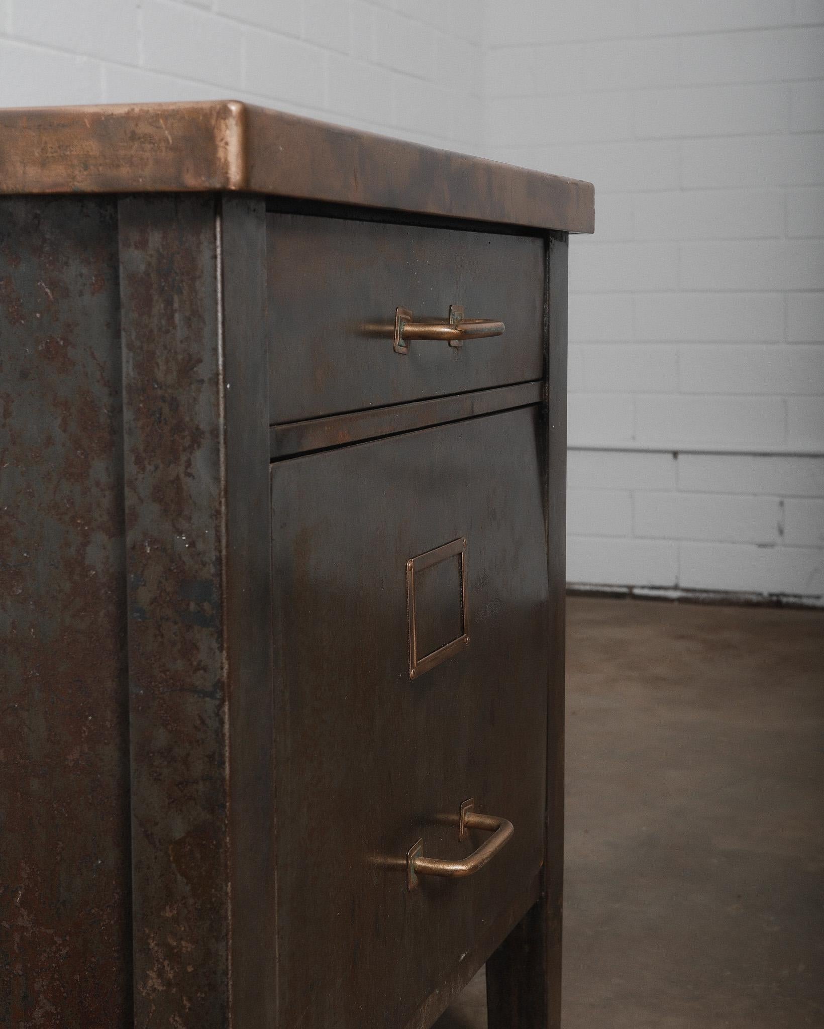 Metal Mid-20th Century Industrial Steel and Copper-Topped Desk For Sale