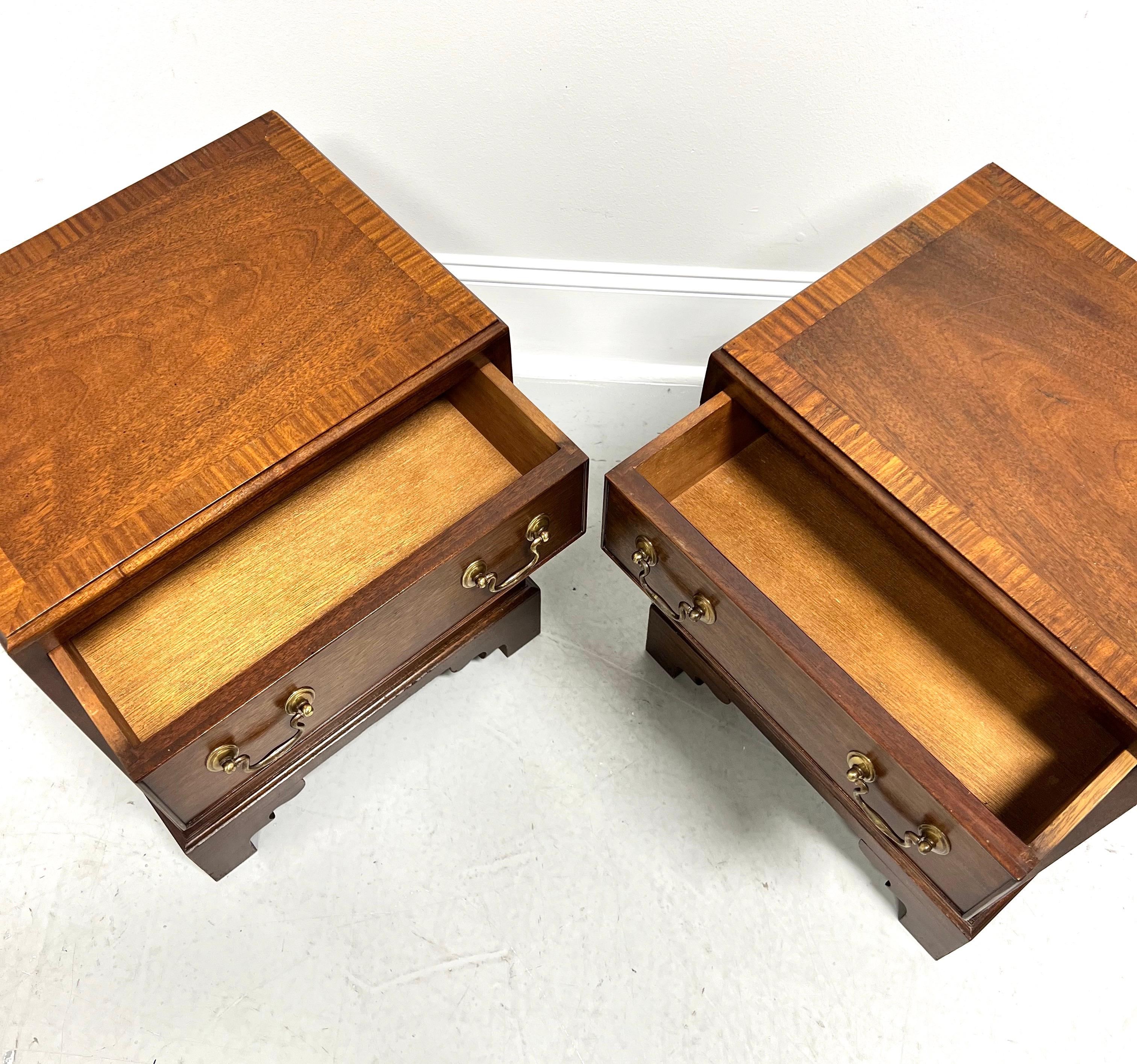 Mid 20th Century Inlaid Banded Mahogany Diminutive Bedside Chests - Pair In Fair Condition In Charlotte, NC