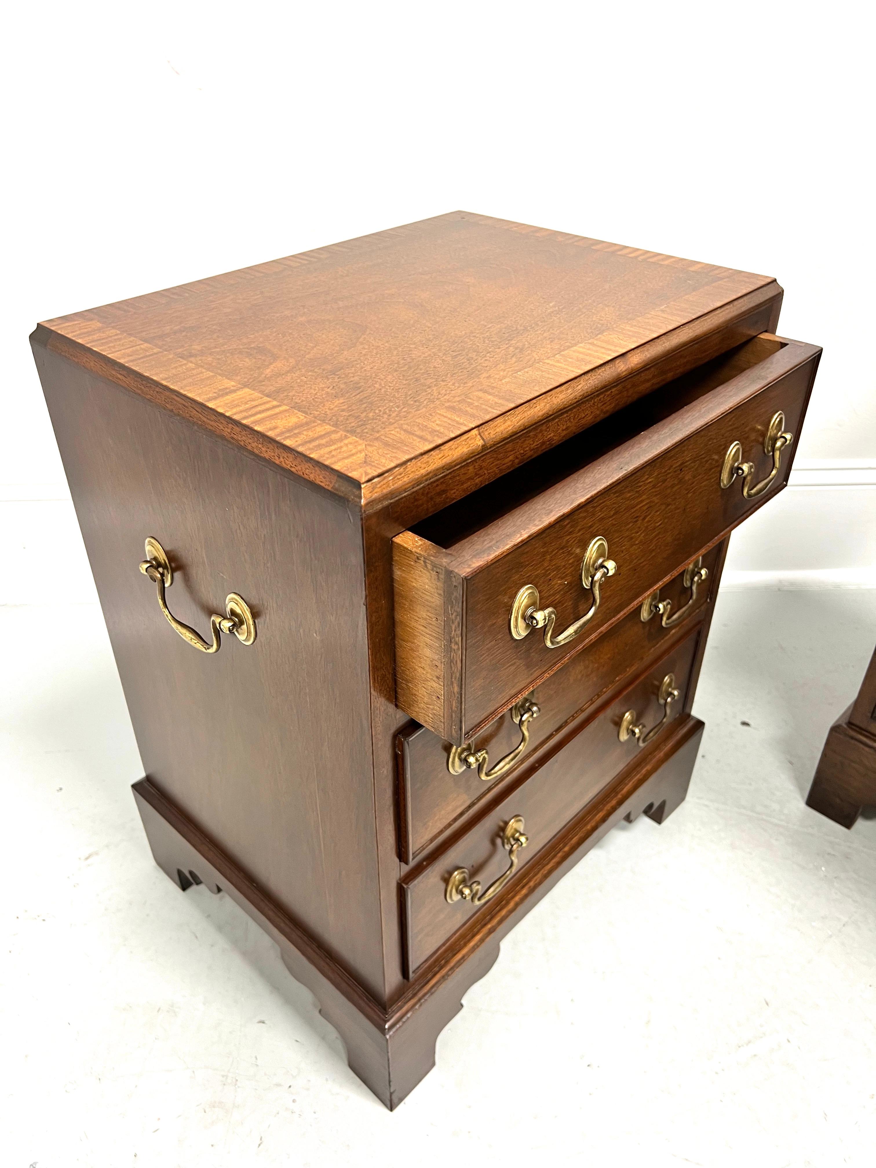 Brass Mid 20th Century Inlaid Banded Mahogany Diminutive Bedside Chests - Pair