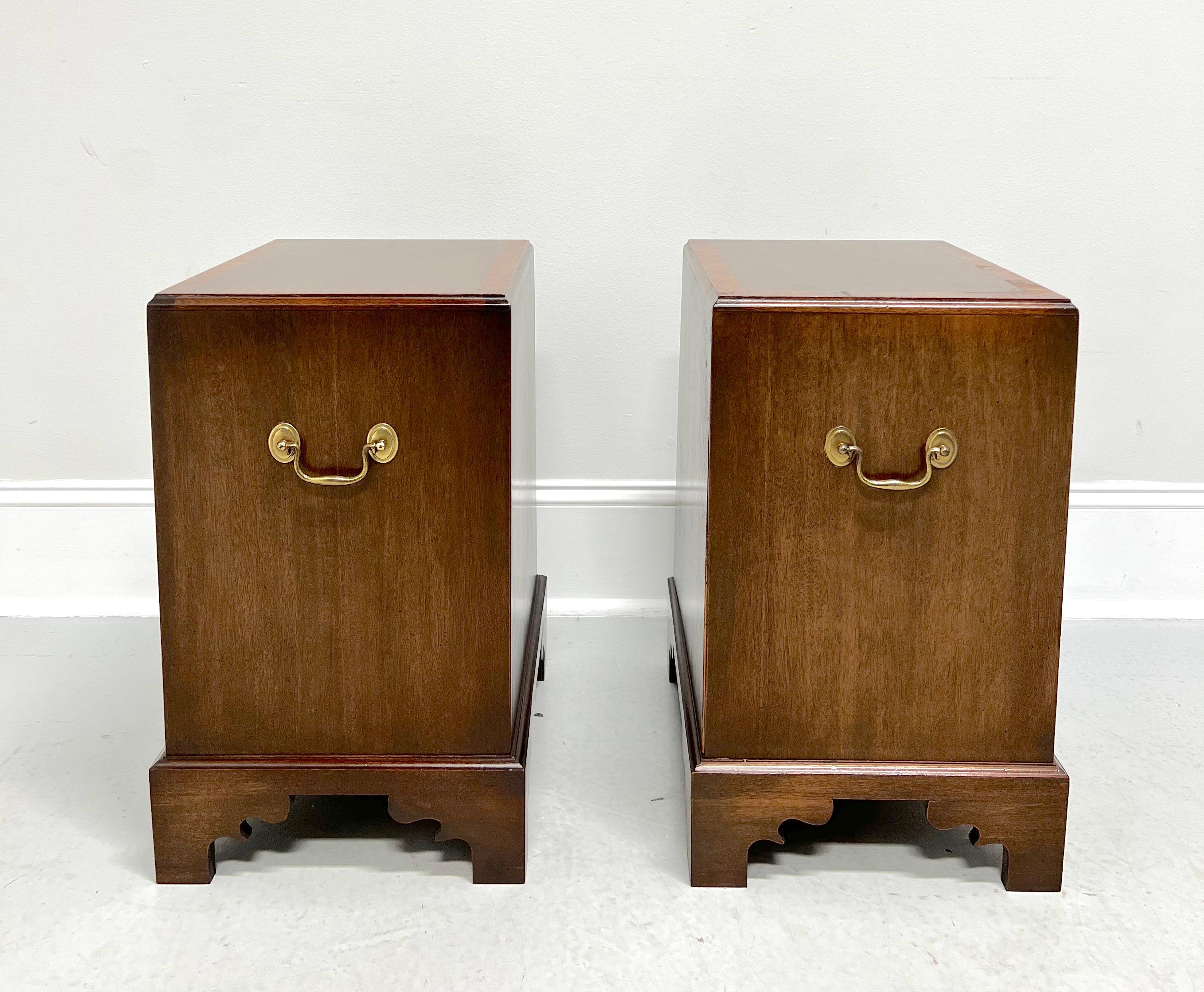 Chippendale Mid 20th Century Inlaid Banded Mahogany Diminutive Bedside Chests - Pair