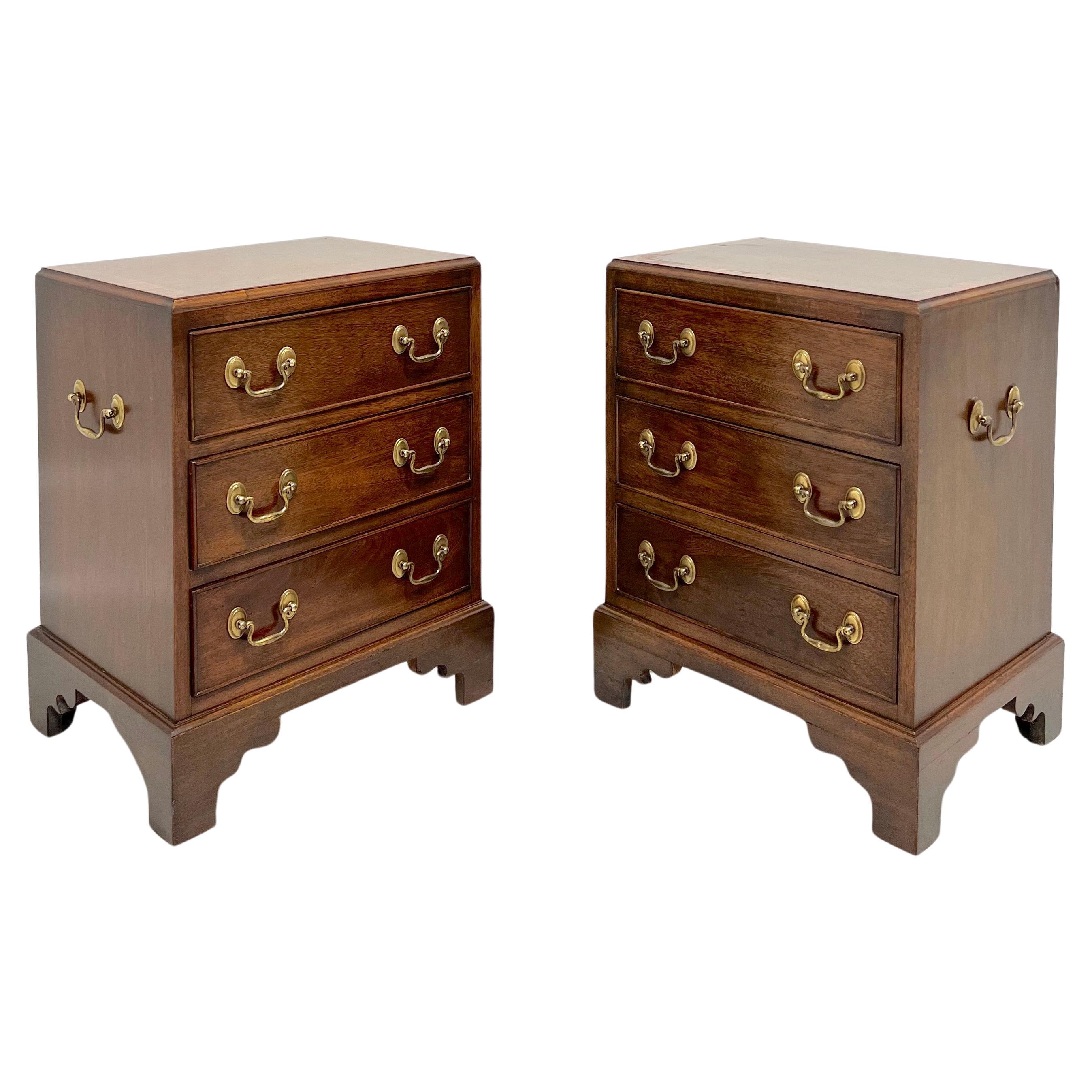 Mid 20th Century Inlaid Banded Mahogany Diminutive Bedside Chests - Pair