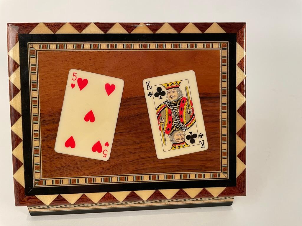 Mid-Century Modern Mid-20th Century Inlaid Moroccan Playing Card Case Box For Sale