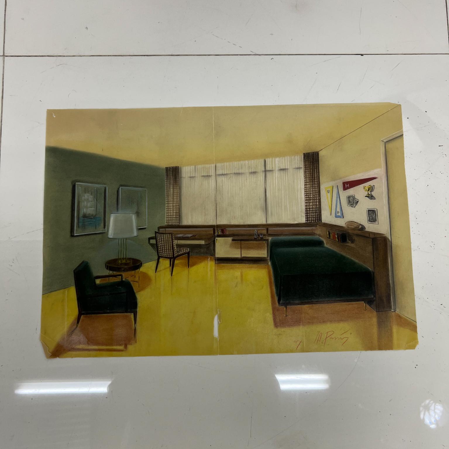 Mid 20th century interior design sketch mario pani Mexico City.
Measures: 18.5 x 12.75.
Signed art
Original vintage condition art unrestored preowned drawing
See images provided please.
 
