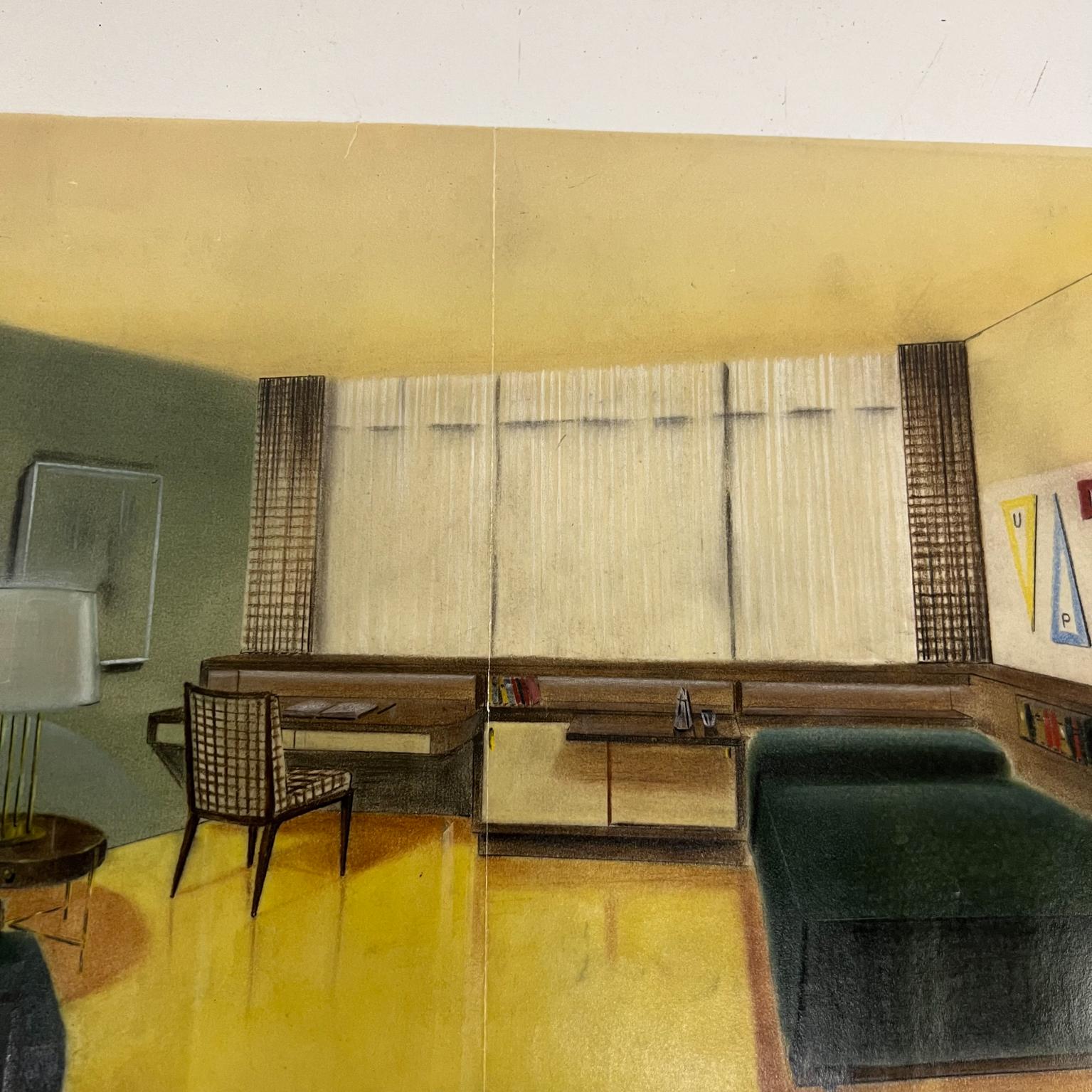 Mid 20th Century Interior Modular Design Color Sketch Mario Pani Mexico City In Good Condition In Chula Vista, CA