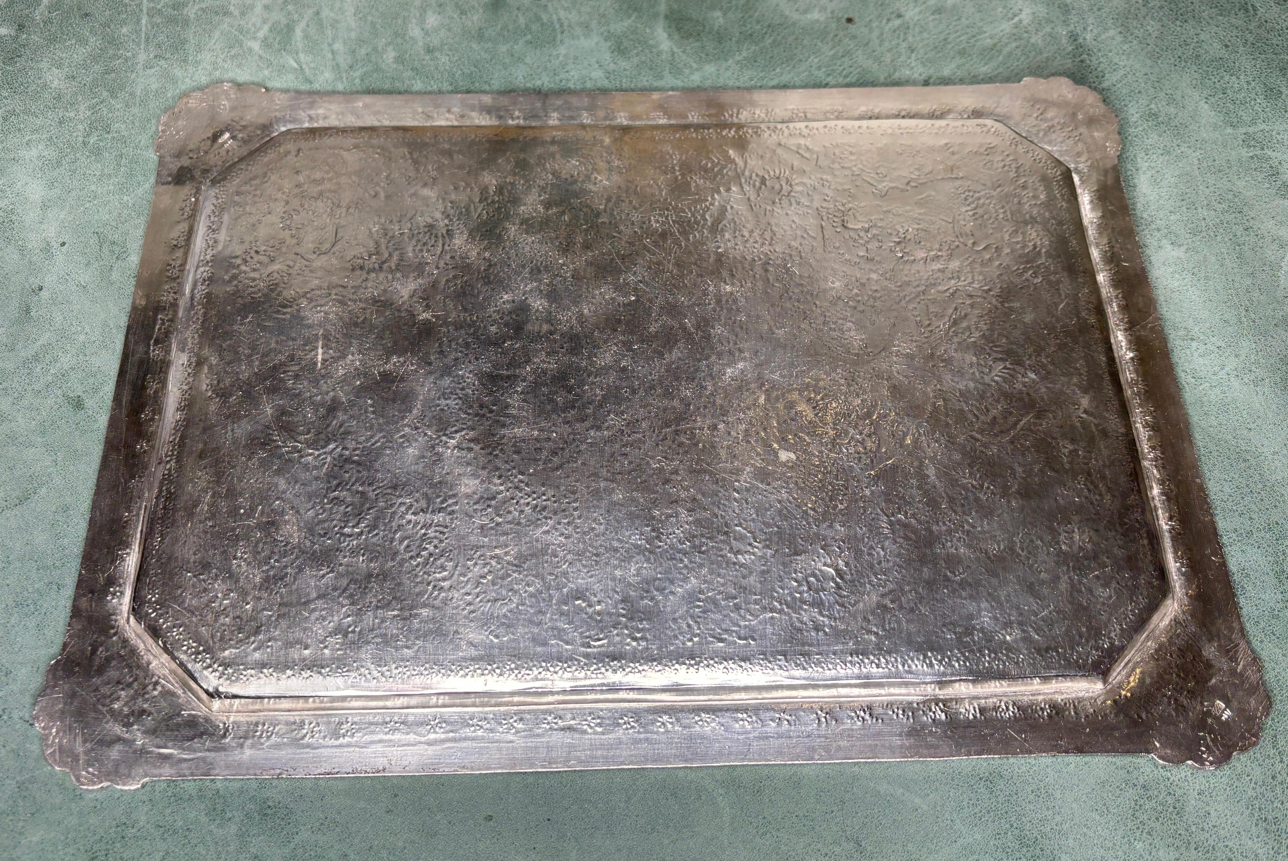 Mid 20th Century Iranian Persian Middle Eastern Hand Chased Silver Tray  For Sale 4