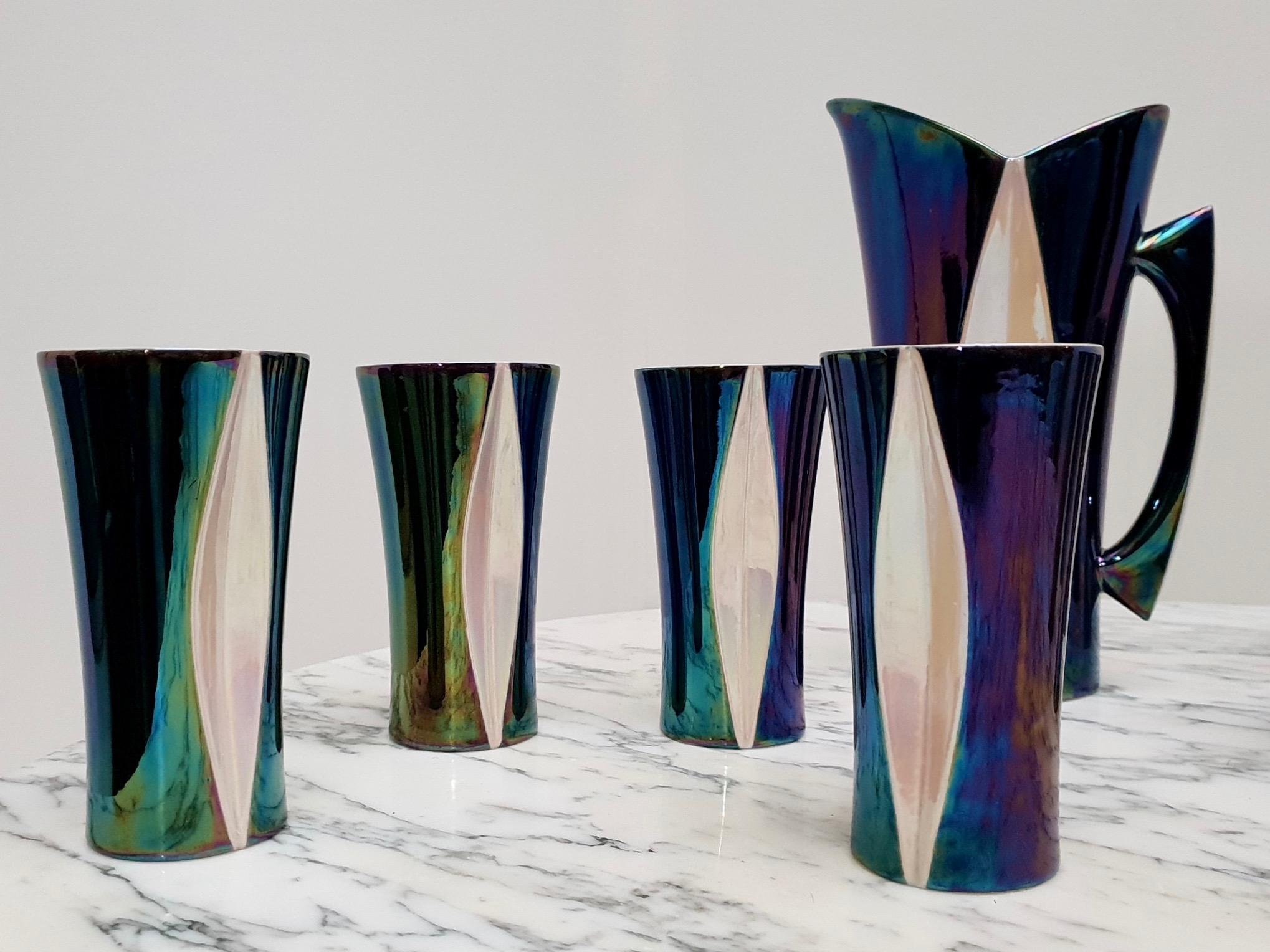 Mid-20th Century Iridescent Ceramic Drinks Set of 9 Made in France, 1970s For Sale 9