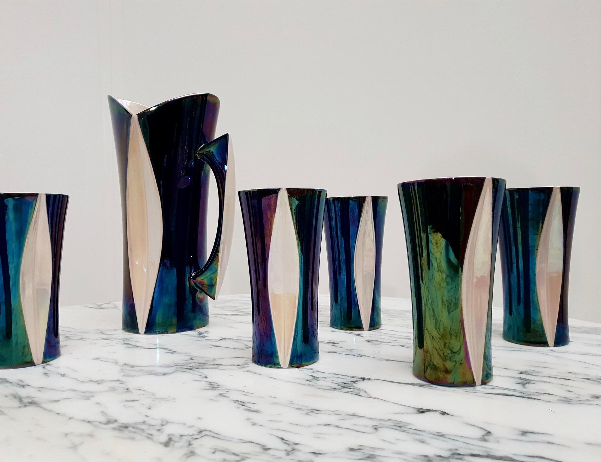 Ensemble de 9 boissons en céramique irisée du milieu du 20e siècle, fabriquées en France, 1970 en vente 11