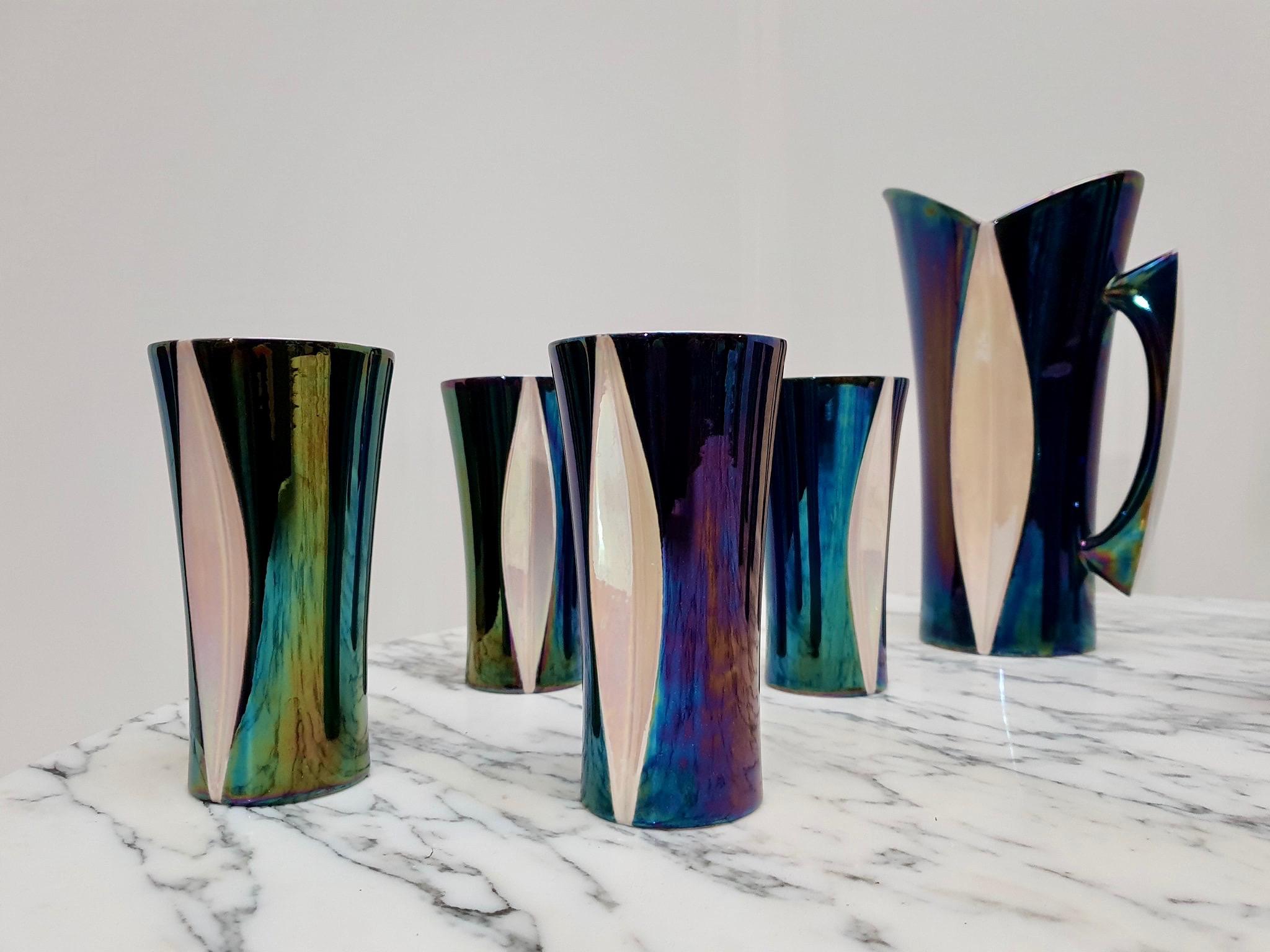 Mid-20th Century Iridescent Ceramic Drinks Set of 9 Made in France, 1970s For Sale 2