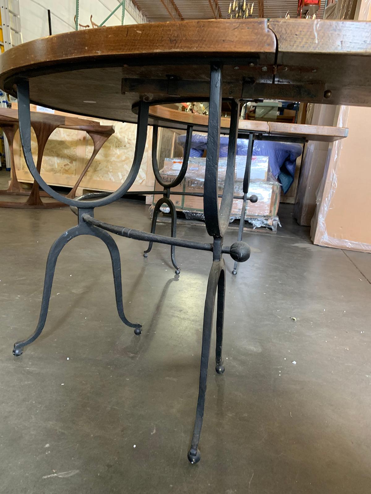 20th Century Iron and Oak U-Shaped Desk, Two Drop Leaves 5