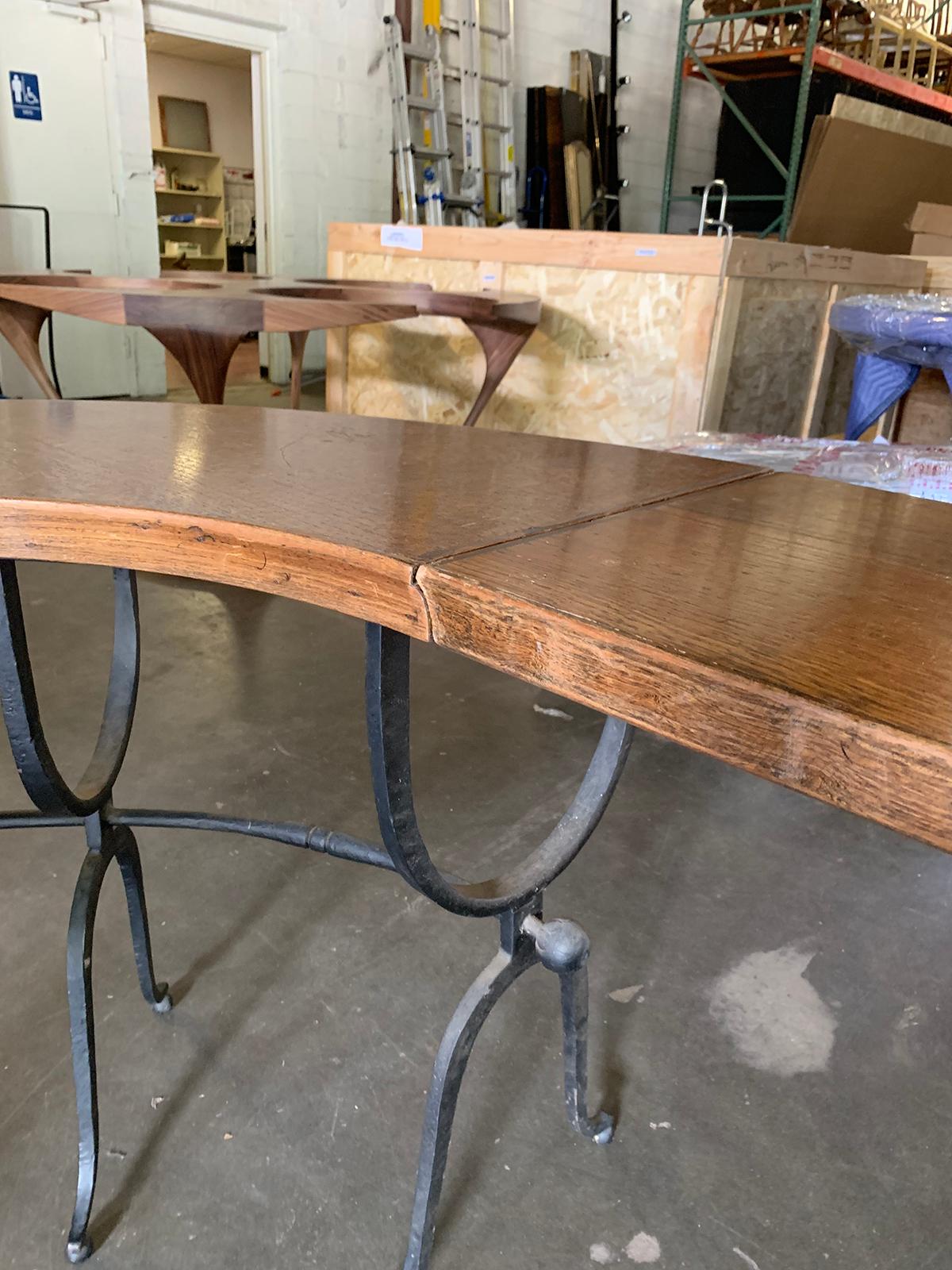 20th Century Iron and Oak U-Shaped Desk, Two Drop Leaves 8