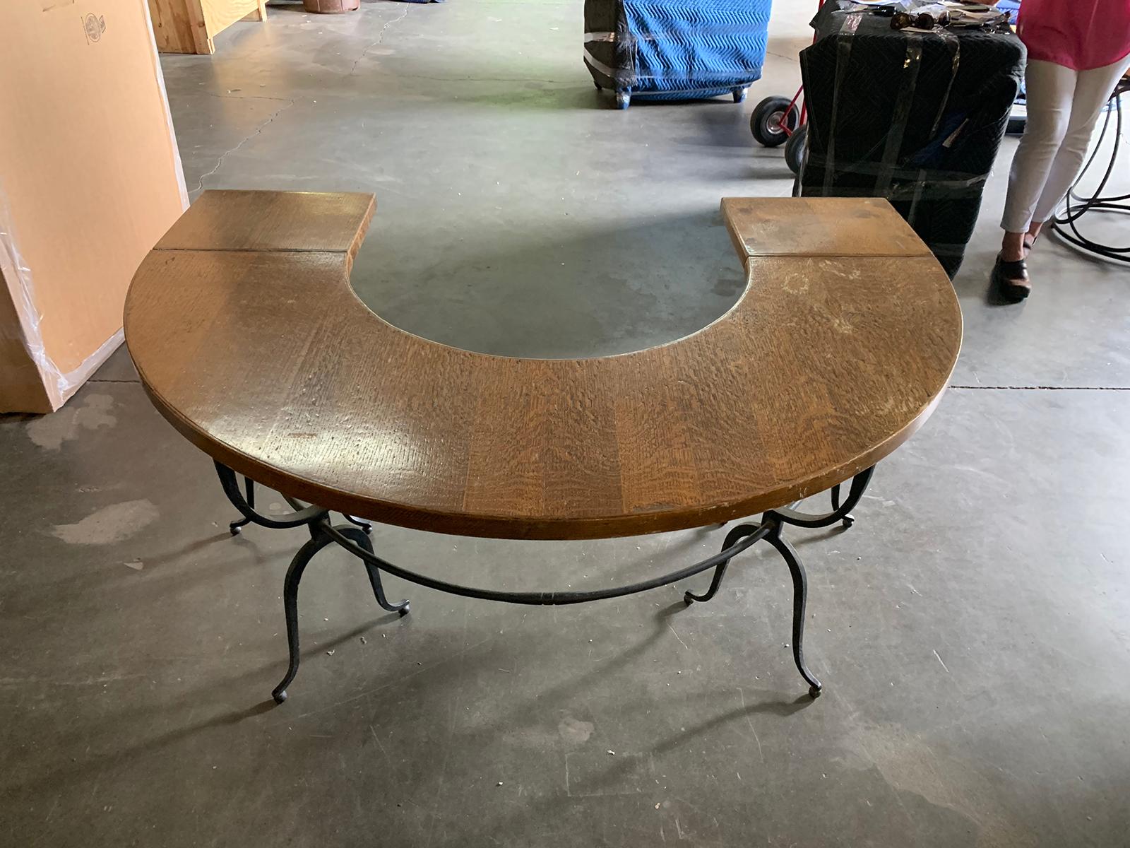 20th Century Iron and Oak U-Shaped Desk, Two Drop Leaves 9
