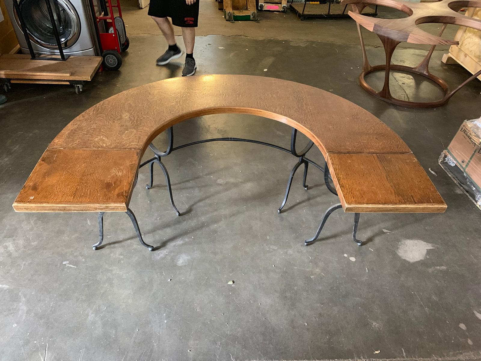 20th Century Iron and Oak U-Shaped Desk, Two Drop Leaves In Good Condition In Atlanta, GA
