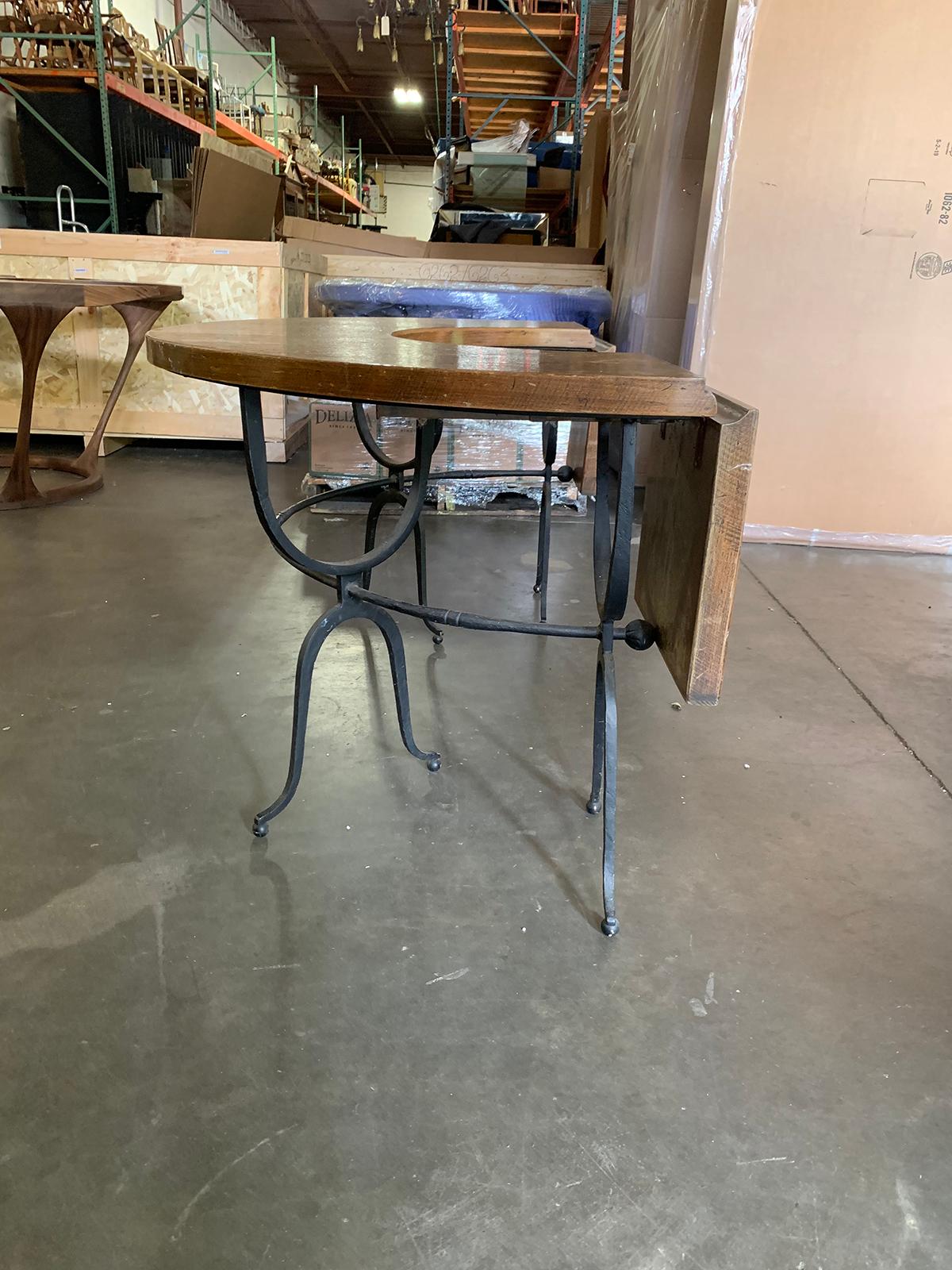 20th Century Iron and Oak U-Shaped Desk, Two Drop Leaves 2