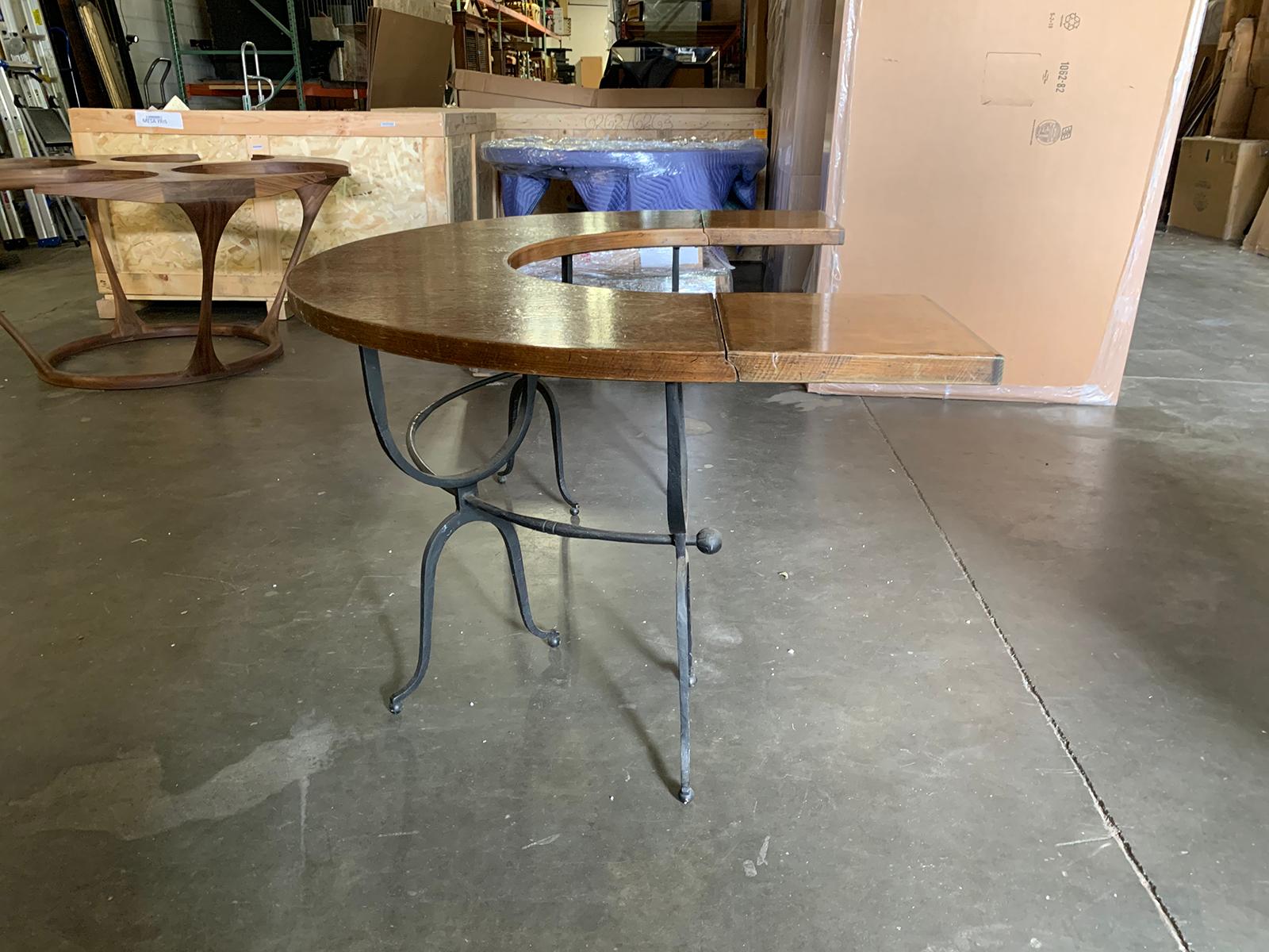 20th Century Iron and Oak U-Shaped Desk, Two Drop Leaves 3