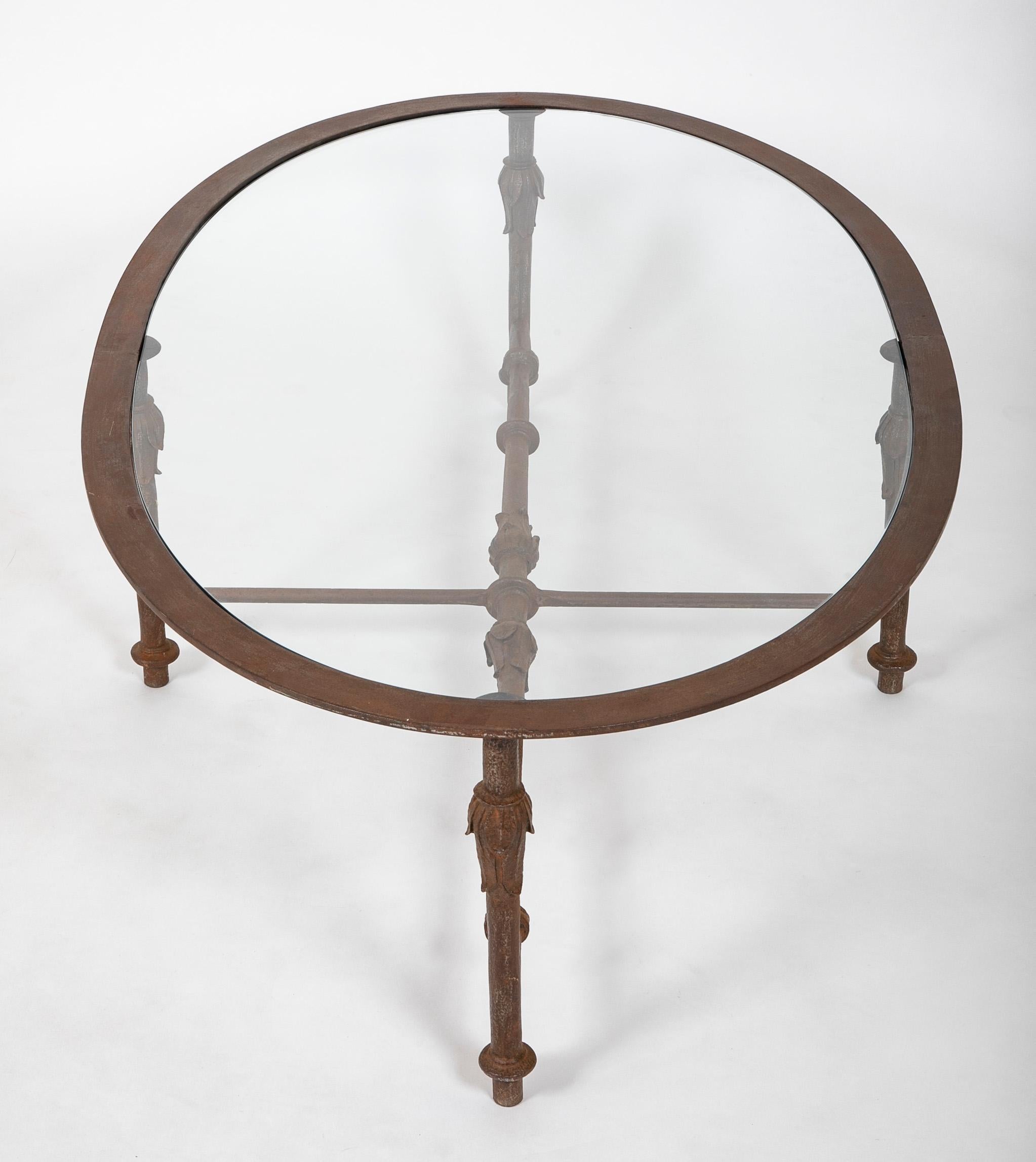 Italian Mid 20th Century Iron Oval Glass Topped Coffee Table For Sale