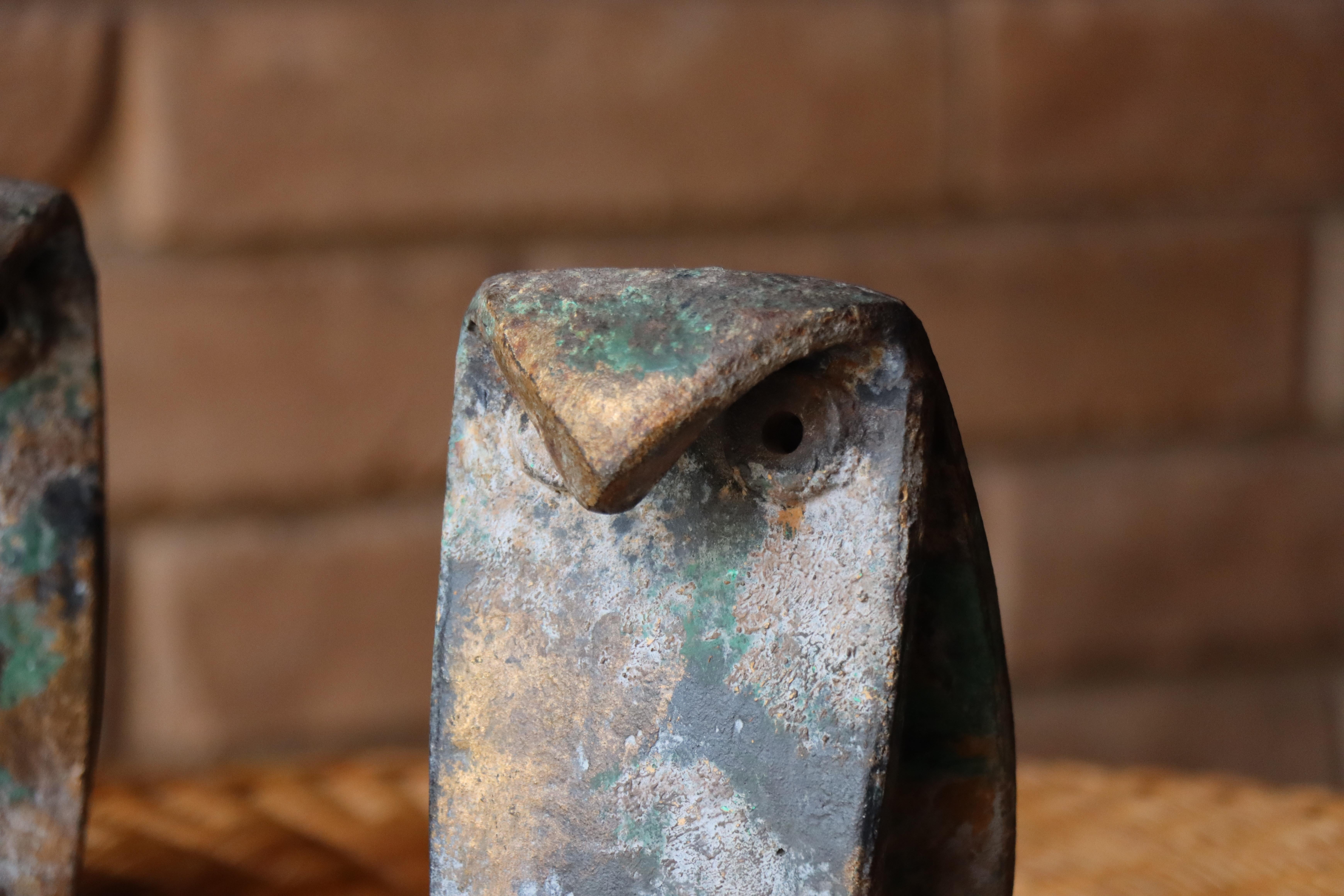 Brutalist Mid-20th Century Isamu Noguchi Style Japanese Iron Owl Bookends