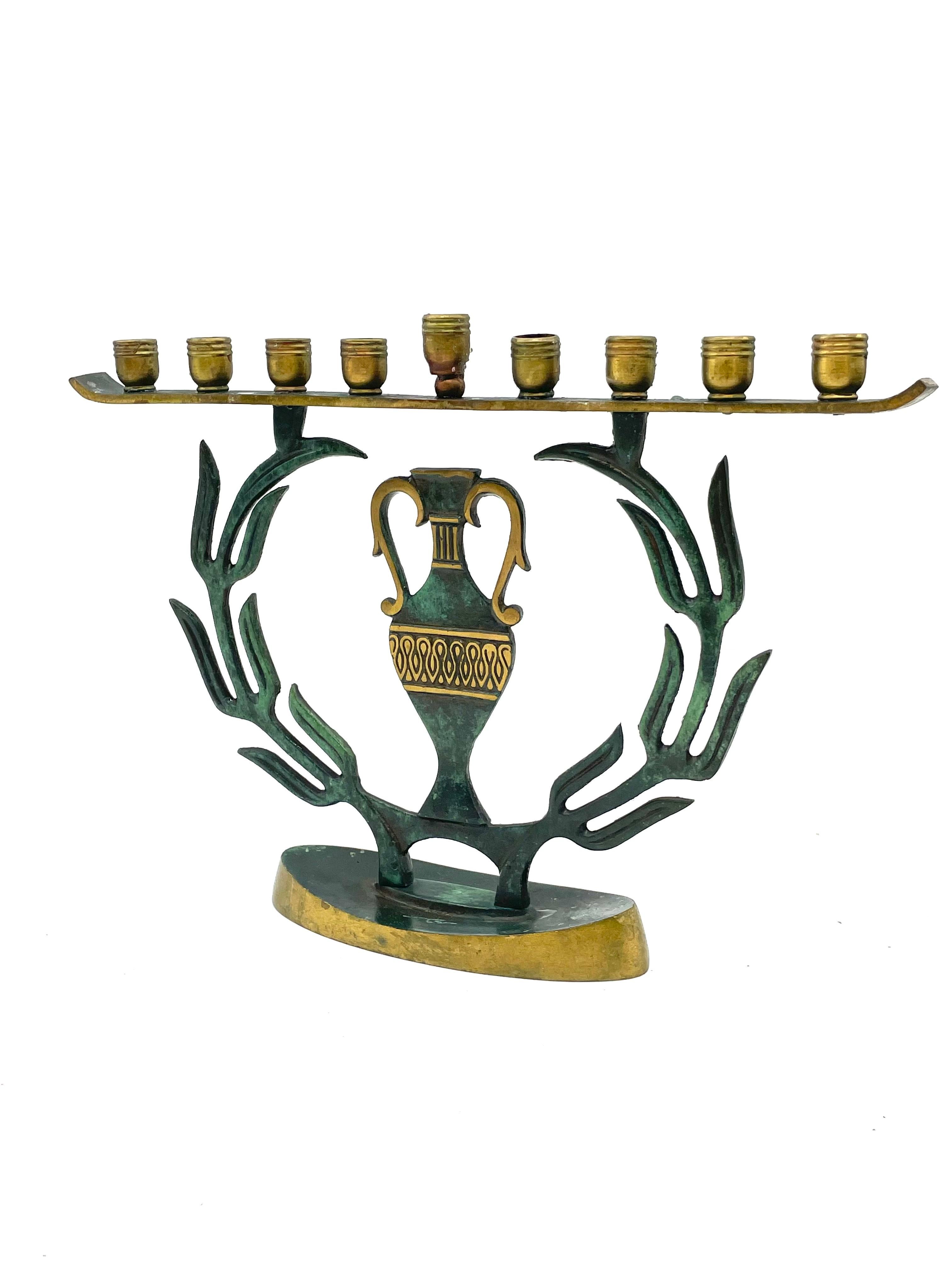Cast Mid-20th Century Israeli Brass Hanukkah Lamp For Sale