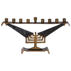 Retro Mid-20th Century Israeli Brass Hanukkah Lamp